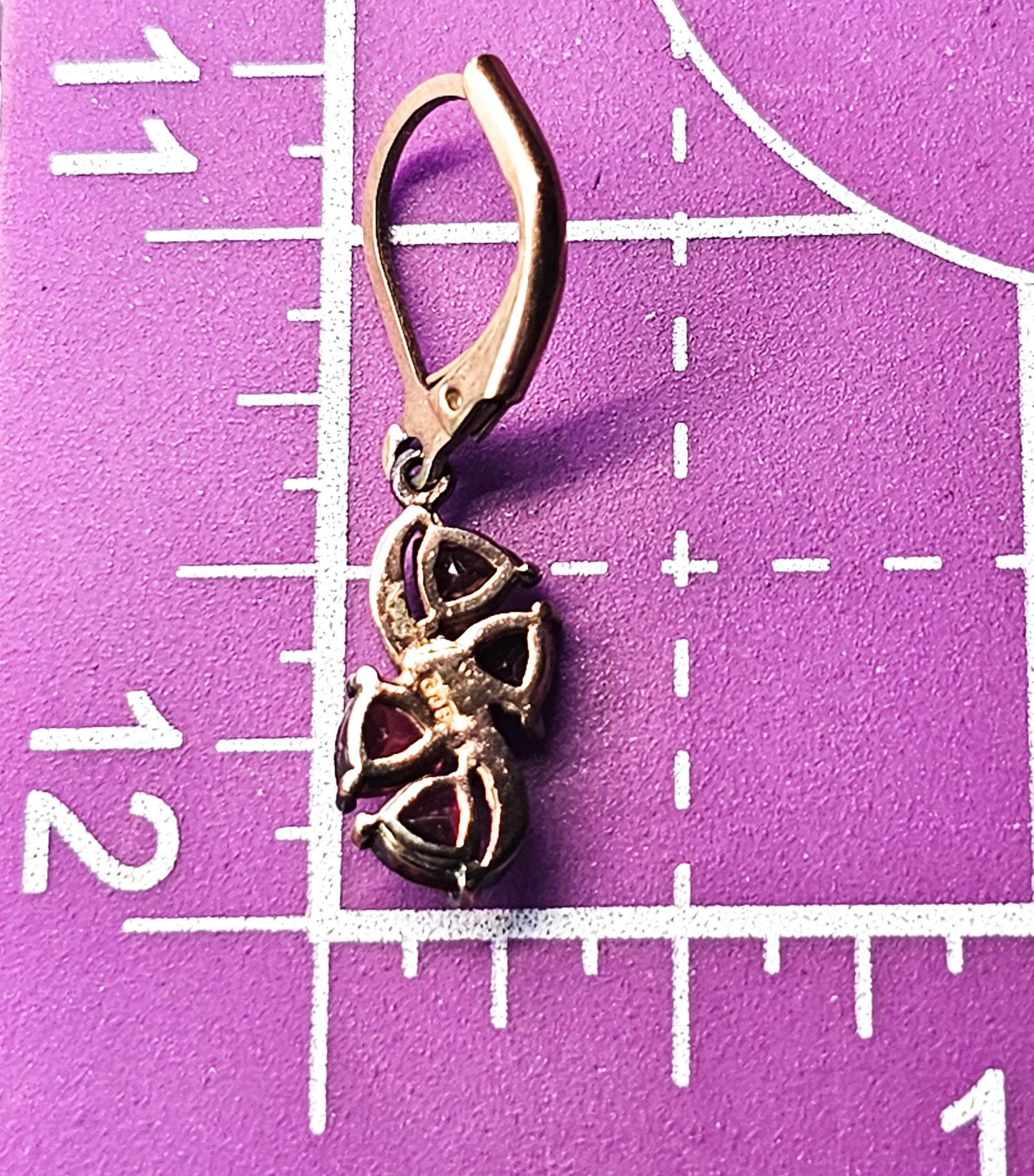 Karis Rose Gold plated trillium cut synthetic garnet drop earrings