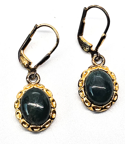 Moss Agate vermeil gold over sterling silver vintage drop earrings