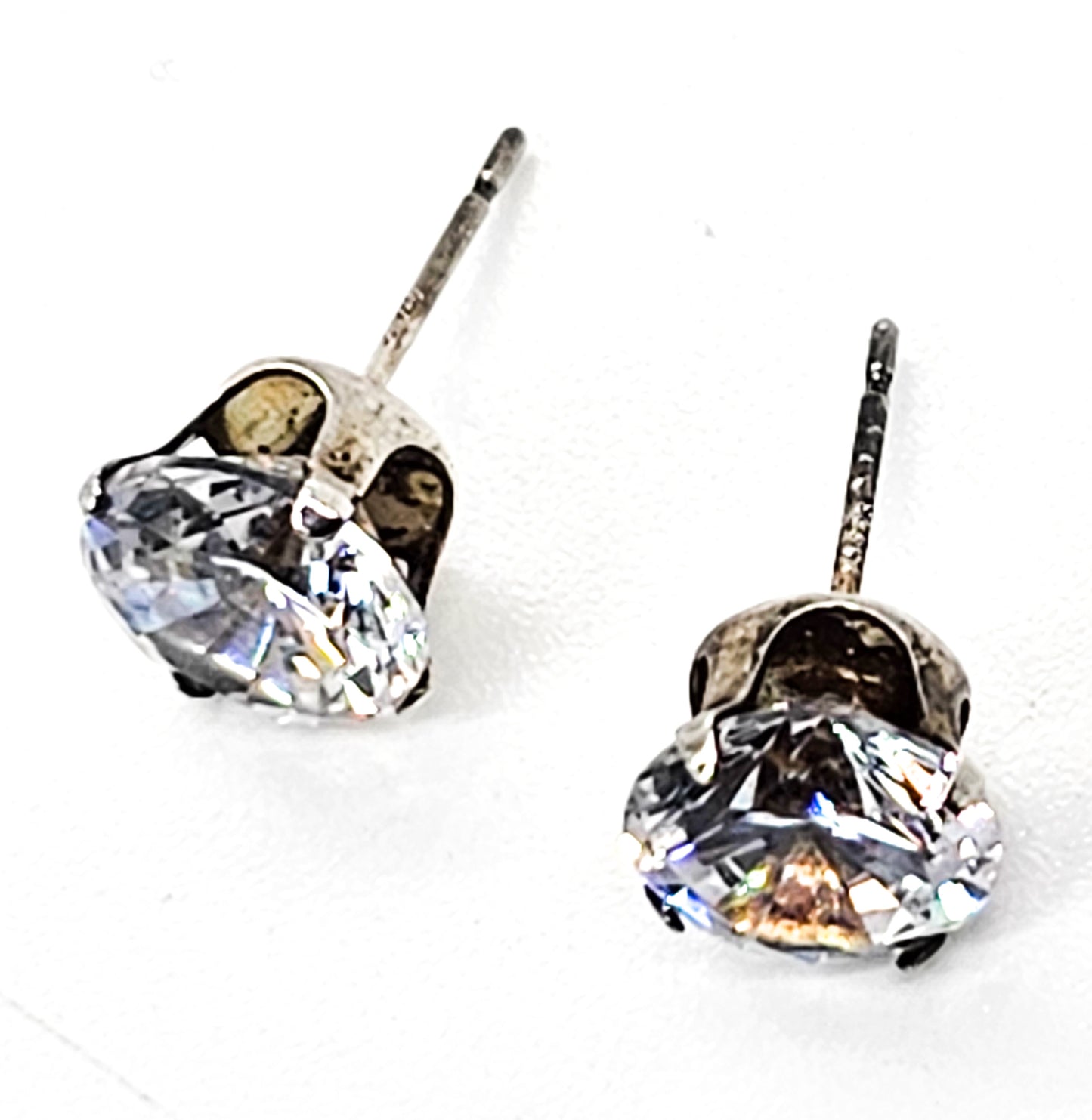 Cubic Zirconia CZ 2ct clear prong set solitaire sterling silver stud earrings