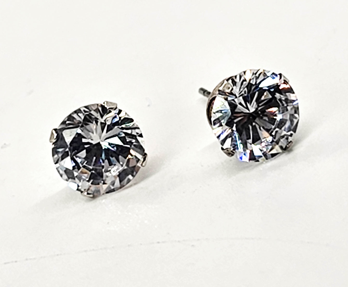 Cubic Zirconia CZ 2ct clear prong set solitaire sterling silver stud earrings
