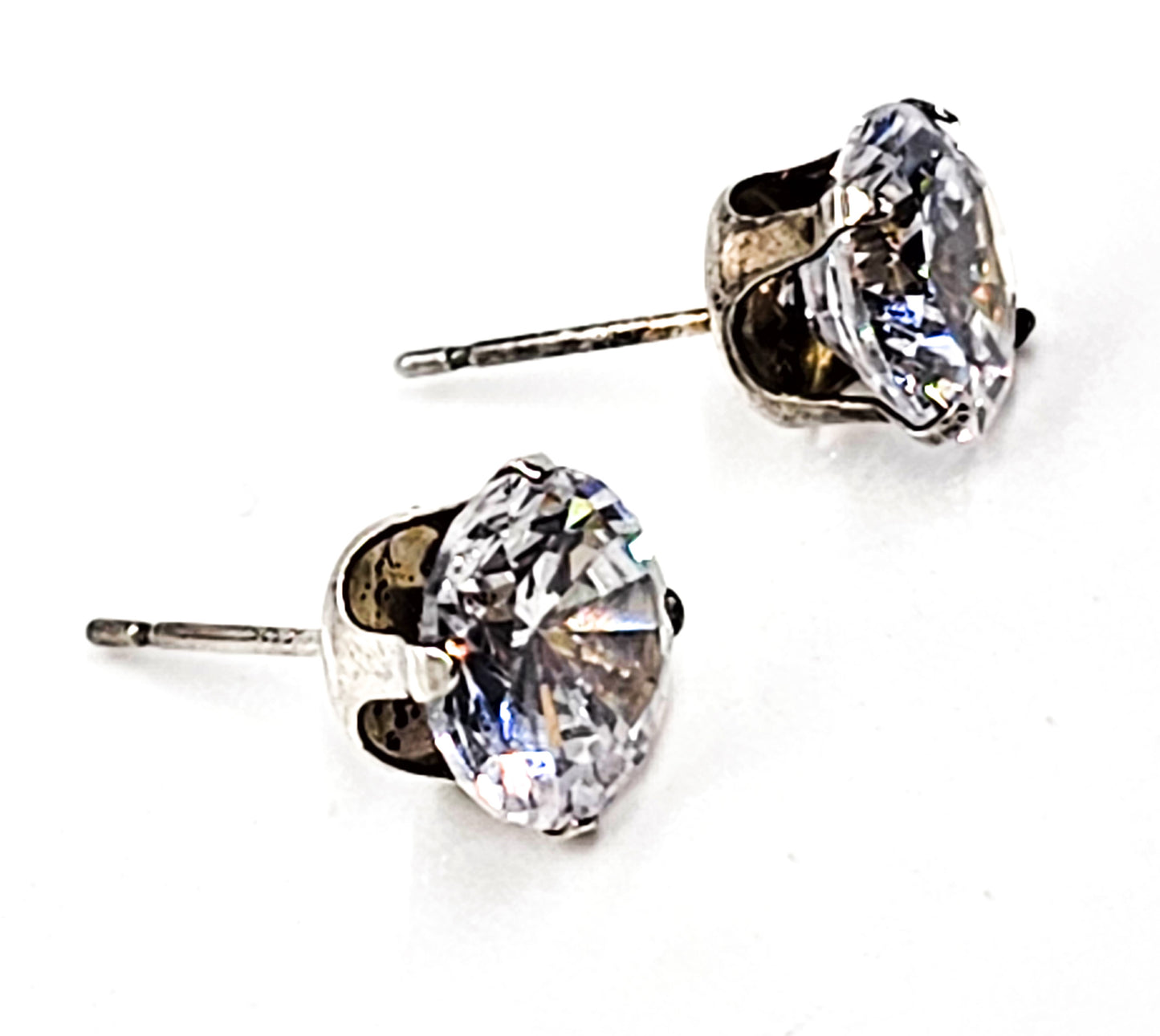 Cubic Zirconia CZ 2ct clear prong set solitaire sterling silver stud earrings