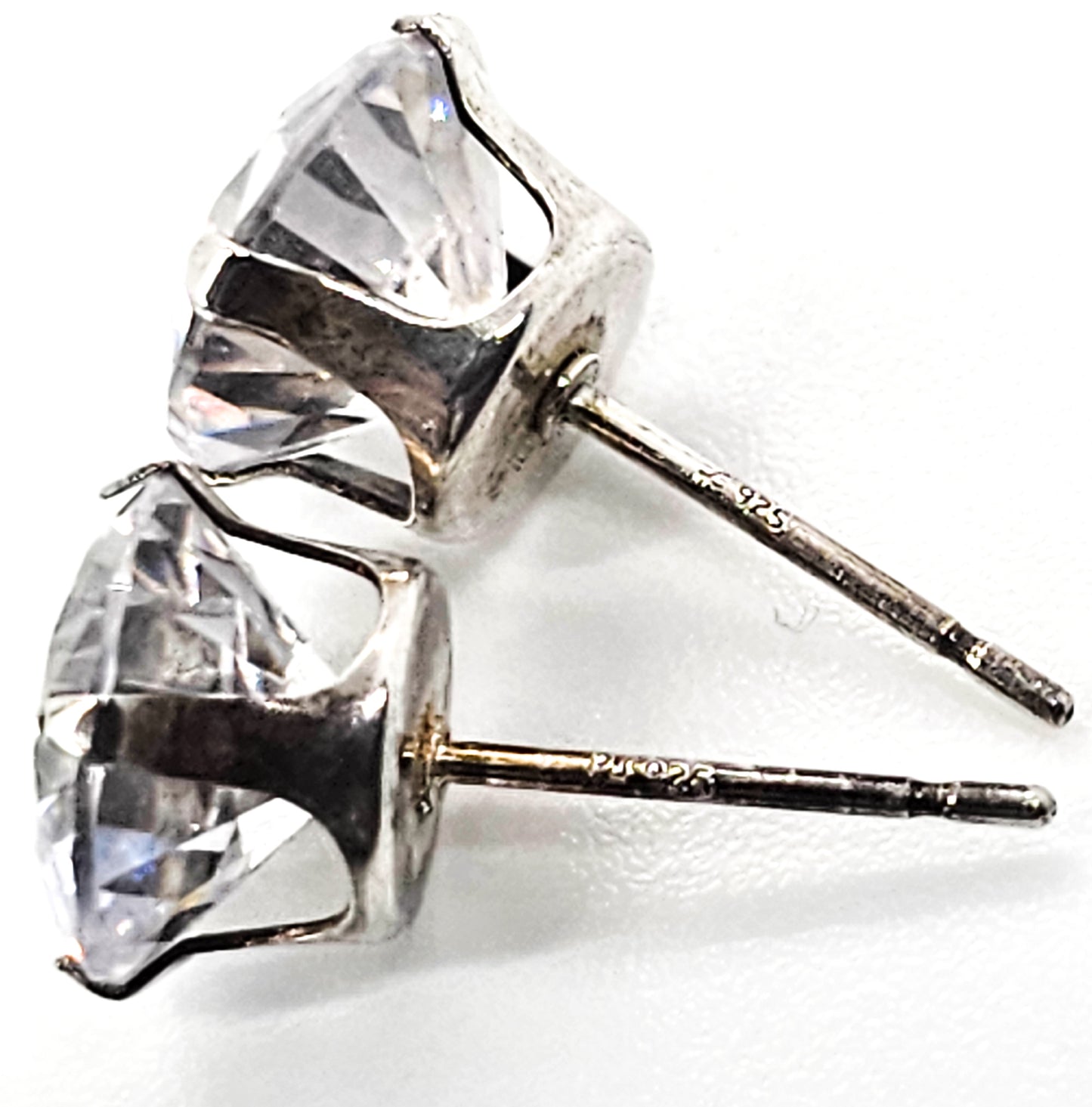 Cubic Zirconia CZ 2ct clear prong set solitaire sterling silver stud earrings