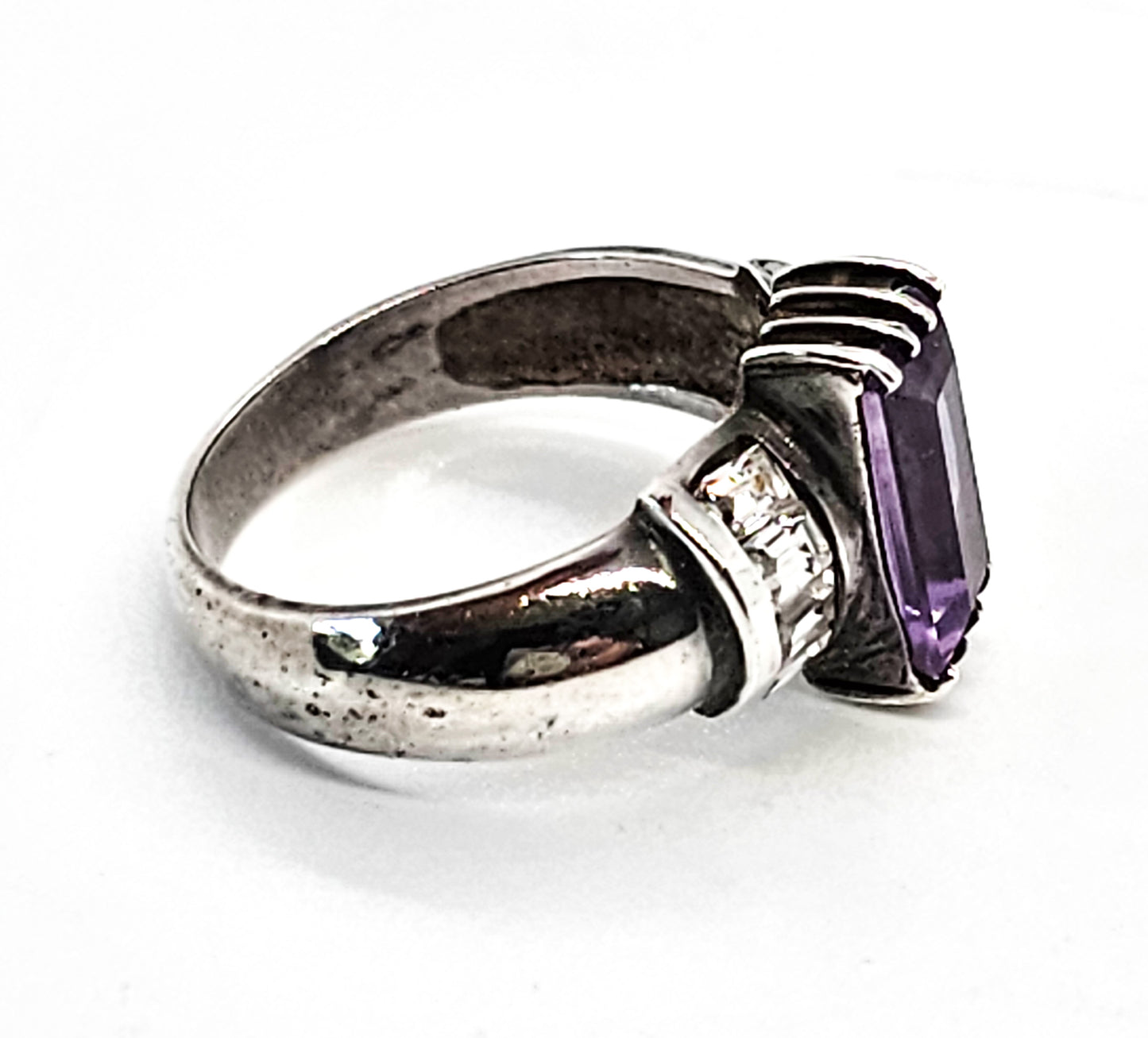 Amethyst and CZ Cubic Zirconia vintage retro sterling silver ring size 7