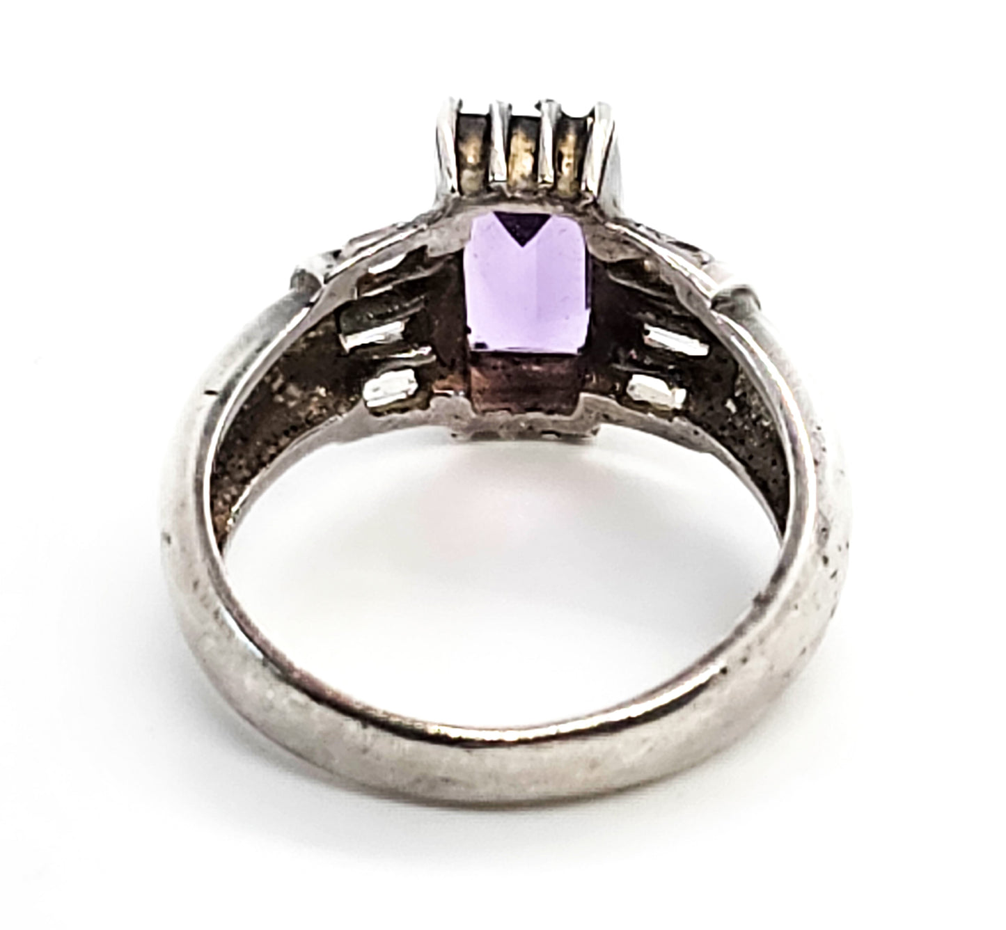 Amethyst and CZ Cubic Zirconia vintage retro sterling silver ring size 7