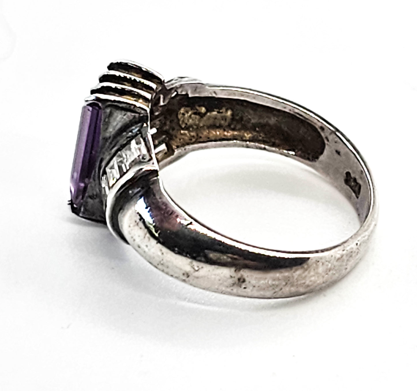 Amethyst and CZ Cubic Zirconia vintage retro sterling silver ring size 7