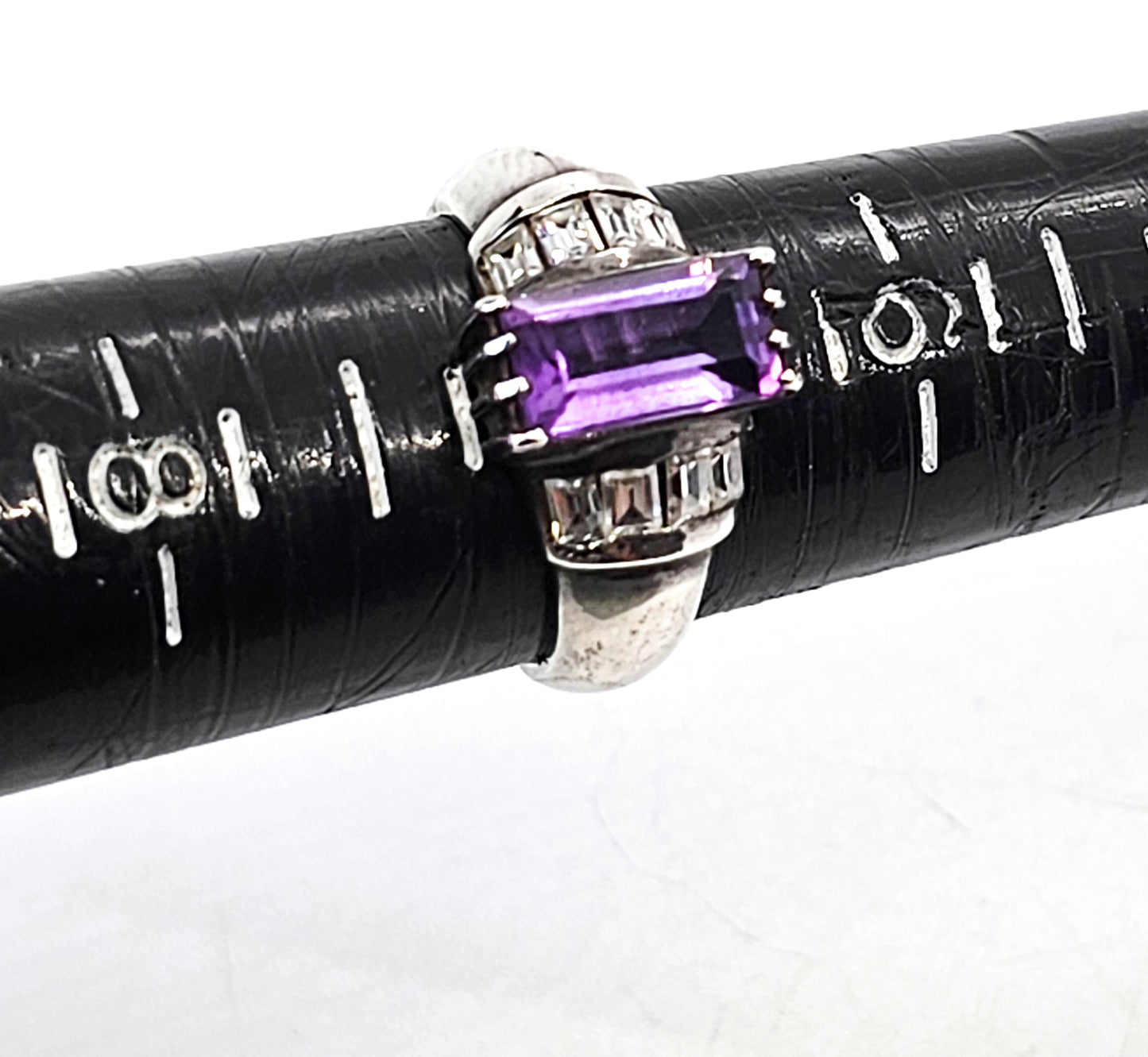 Amethyst and CZ Cubic Zirconia vintage retro sterling silver ring size 7