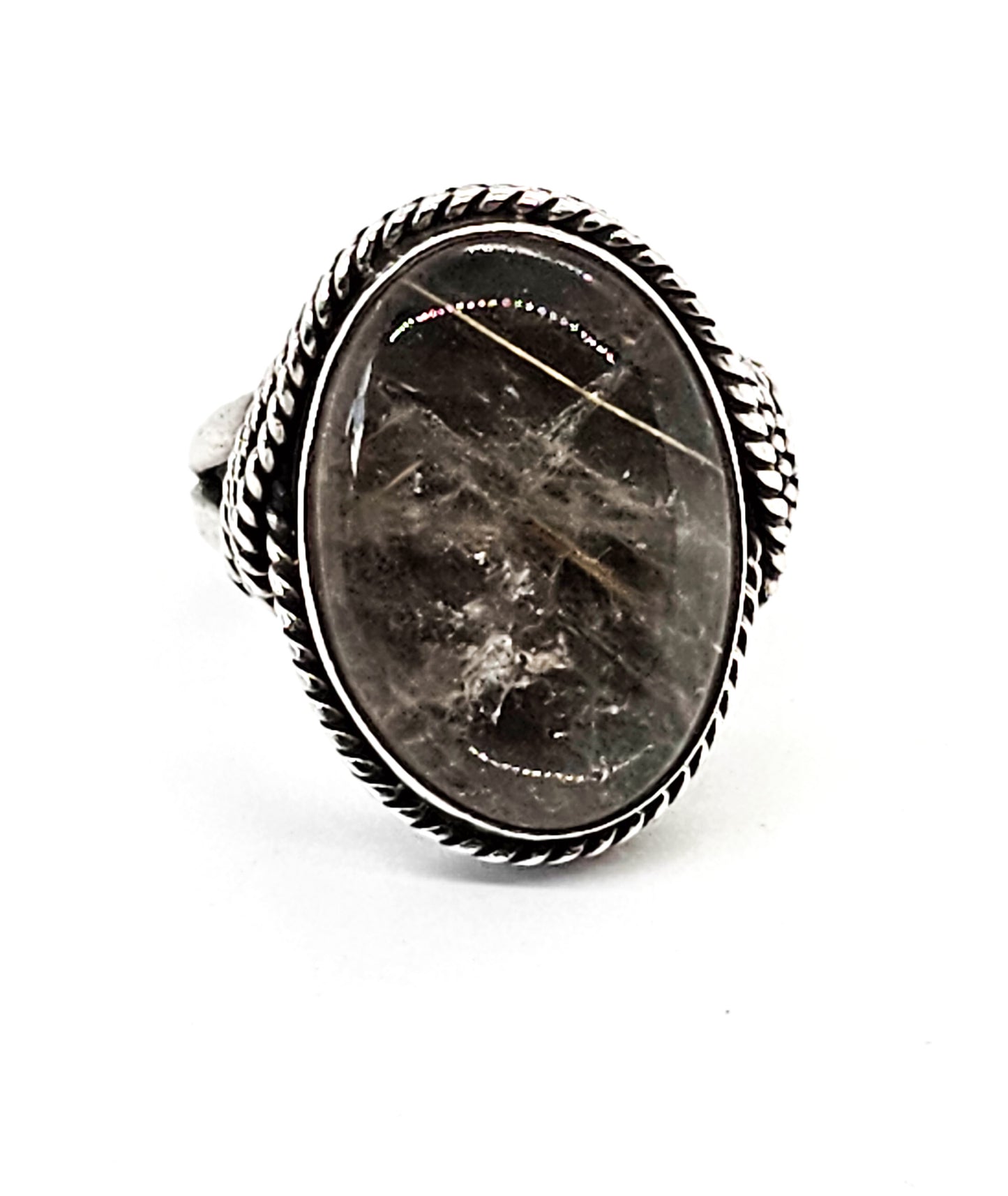 Golden Rutilated Quartz large vintage sterling silver statement ring size 8
