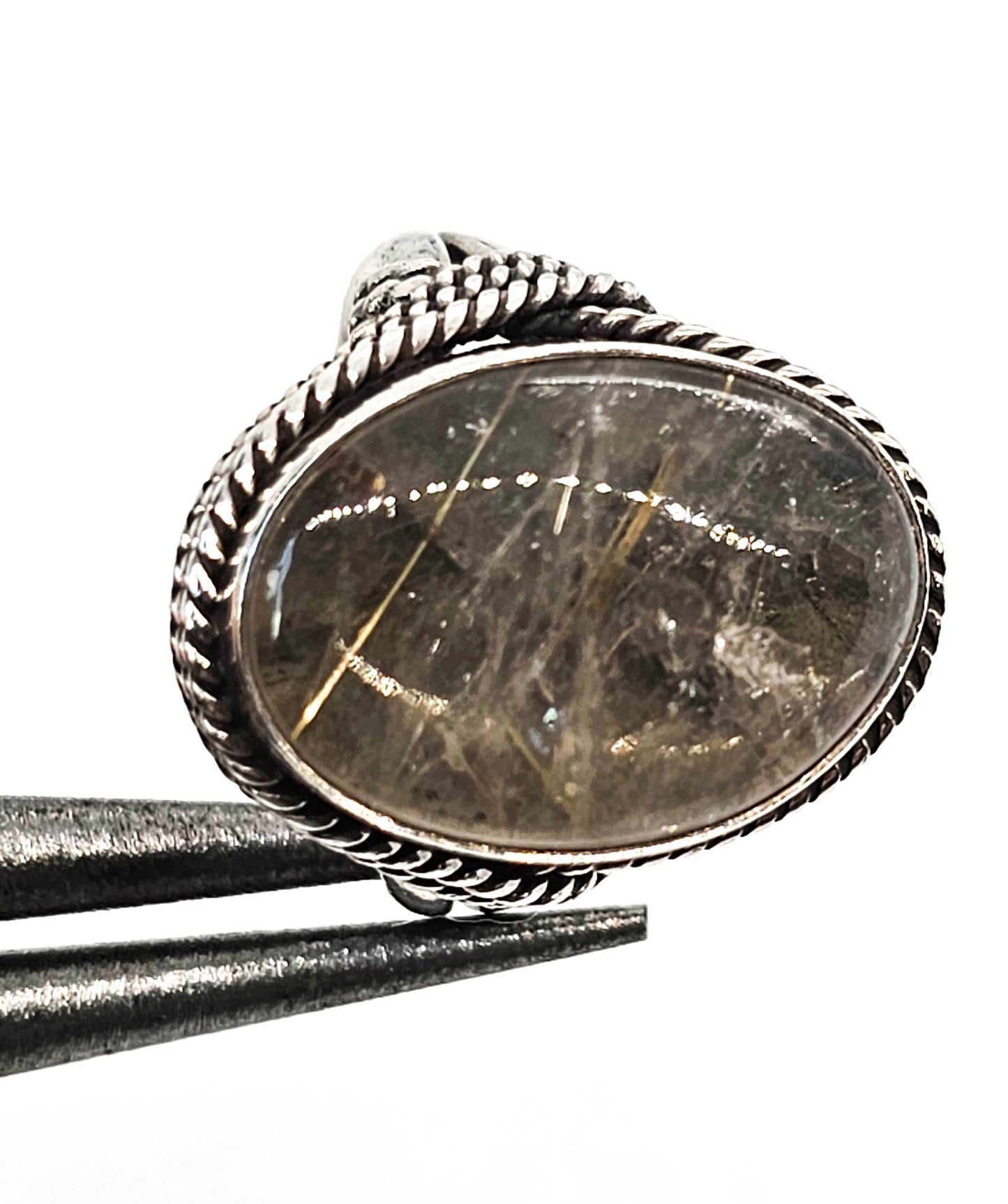Golden Rutilated Quartz large vintage sterling silver statement ring size 8