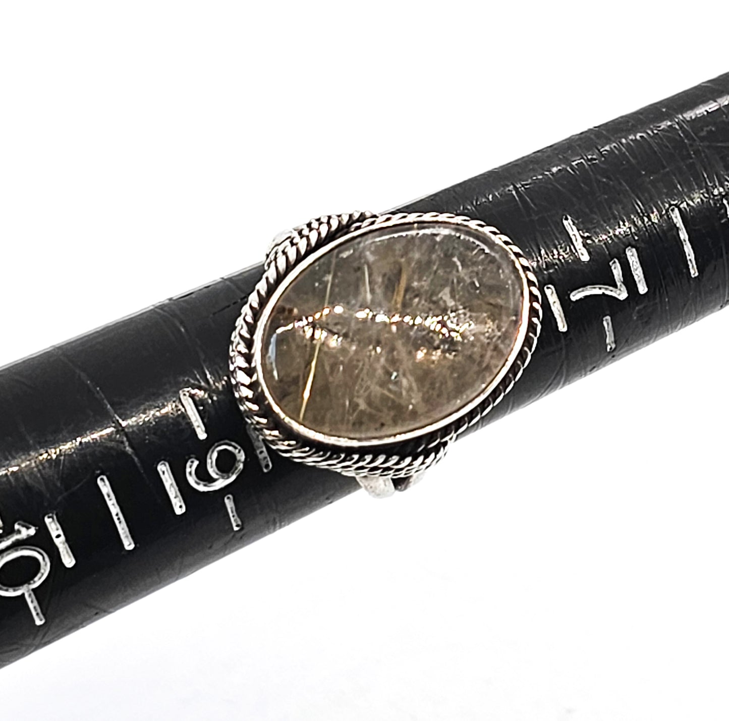 Golden Rutilated Quartz large vintage sterling silver statement ring size 8