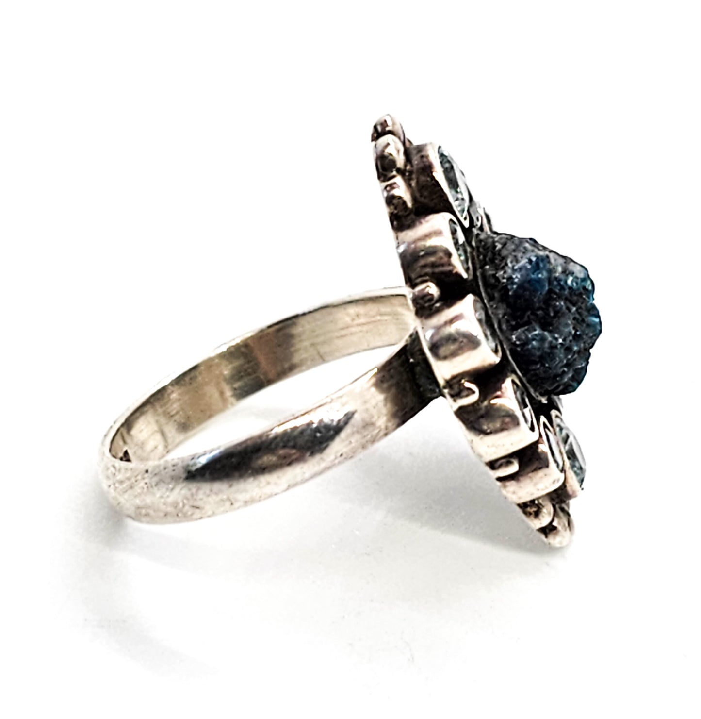 Rough blue apatite and blue topaz sterling silver statement ring size 8