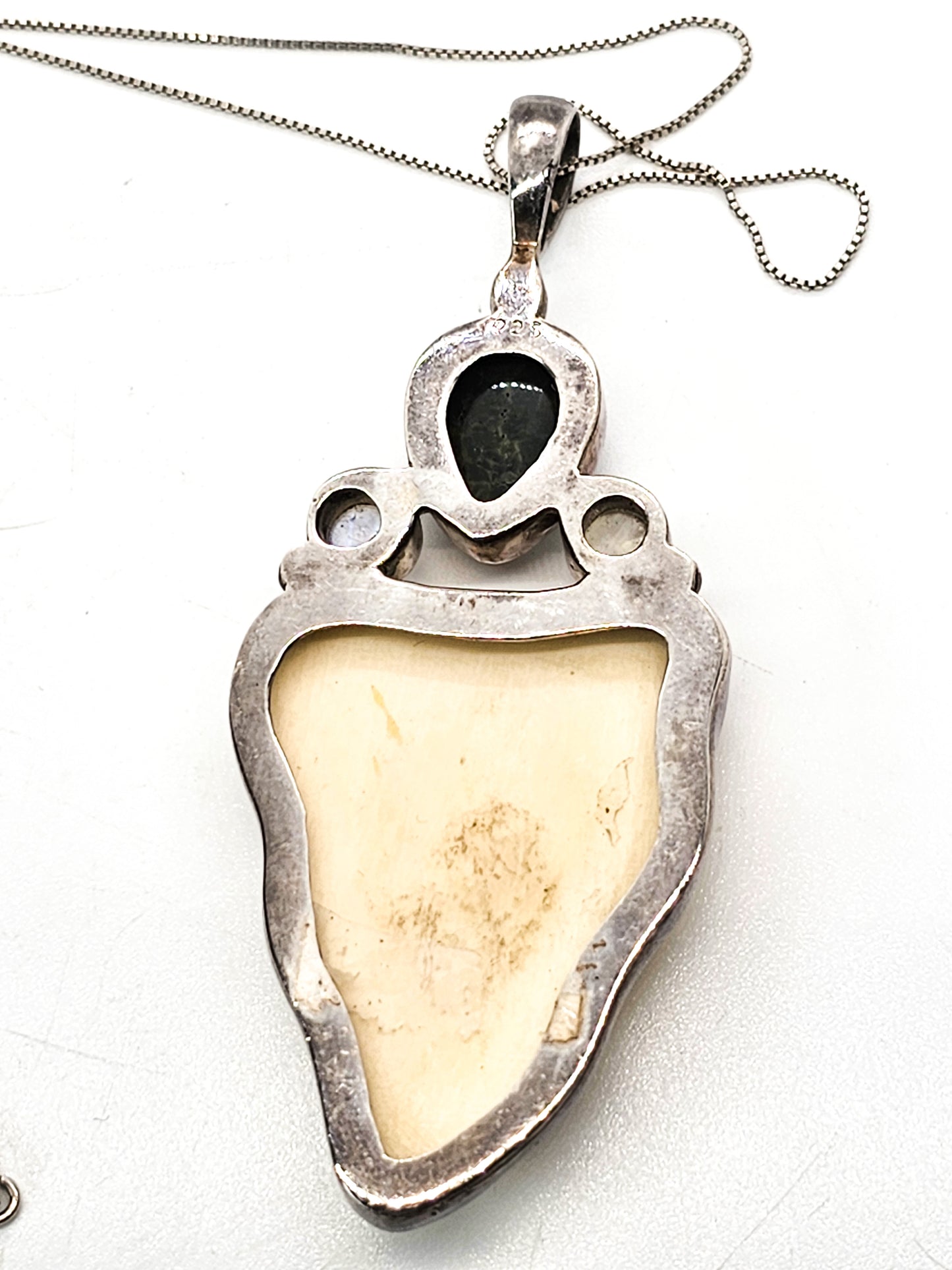 Natural carved woman moonstone ocean jasper sterling silver necklace