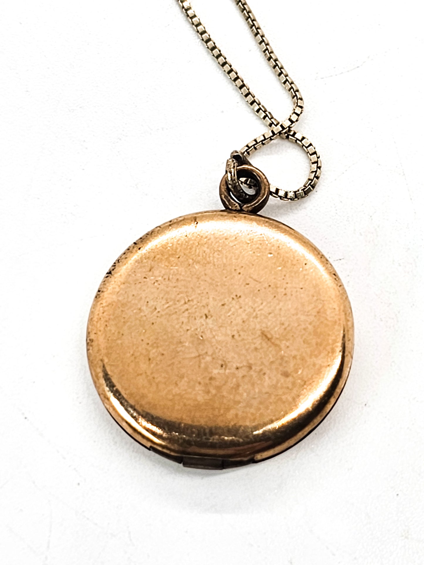 R & G Co. antique gold filled etched signed locket necklace