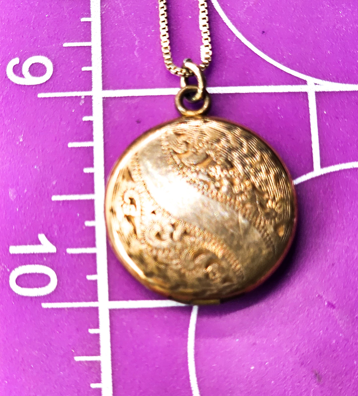R & G Co. antique gold filled etched signed locket necklace