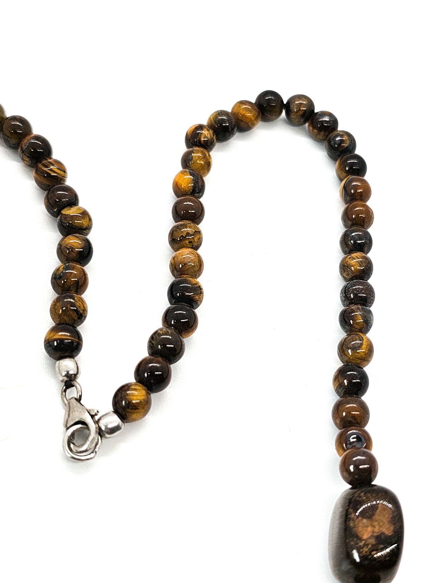 Tiger's eye beaded nugget natural gemstone sterling silver vintage necklace