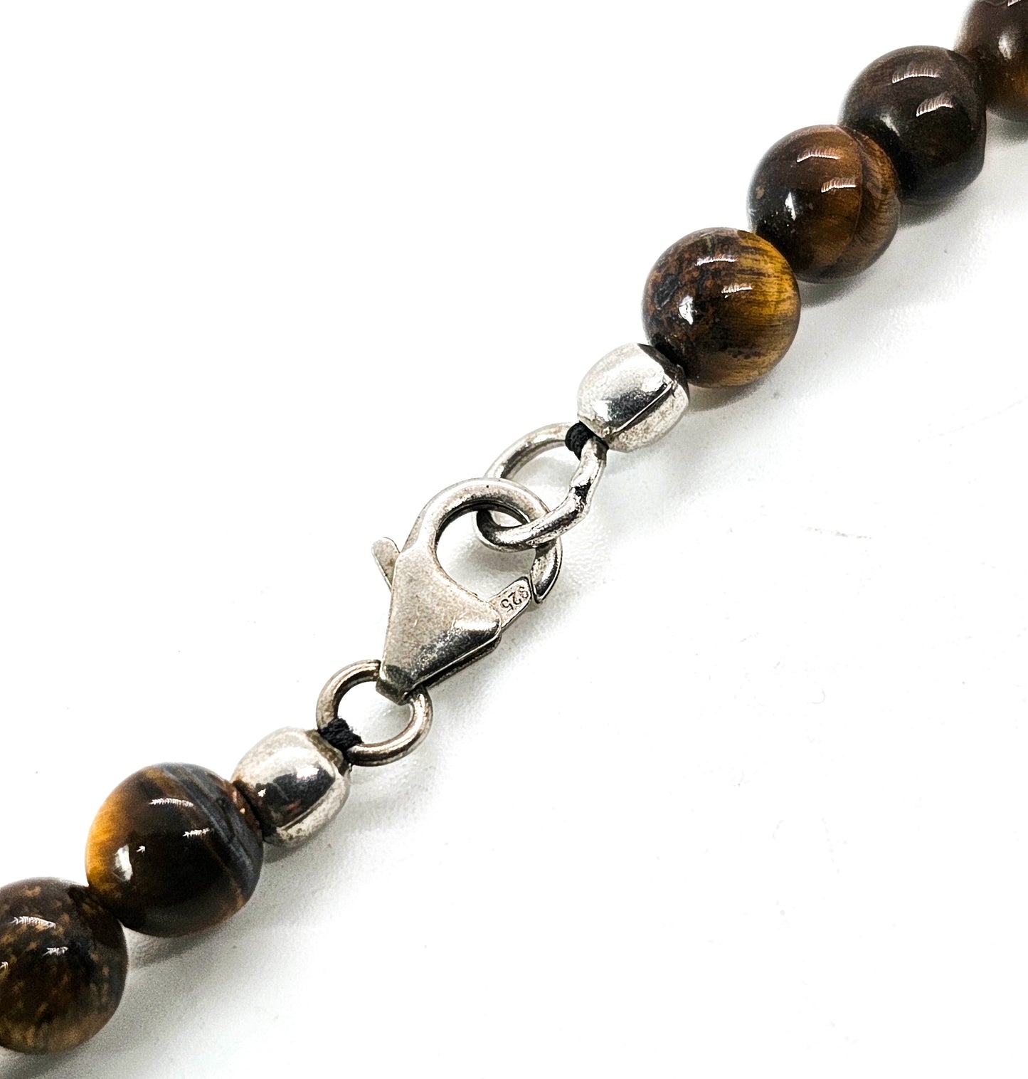 Tiger's eye beaded nugget natural gemstone sterling silver vintage necklace