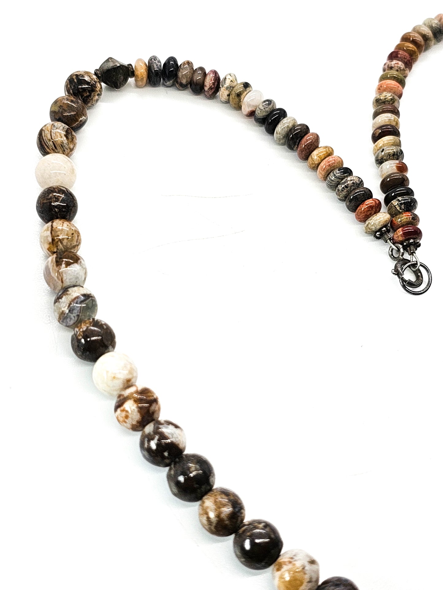 Picasso jasper and pyrite beaded sterling silver 20 inch necklace