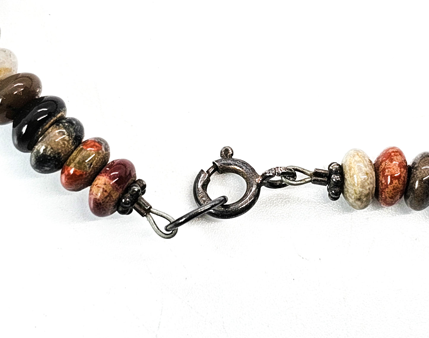 Picasso jasper and pyrite beaded sterling silver 20 inch necklace