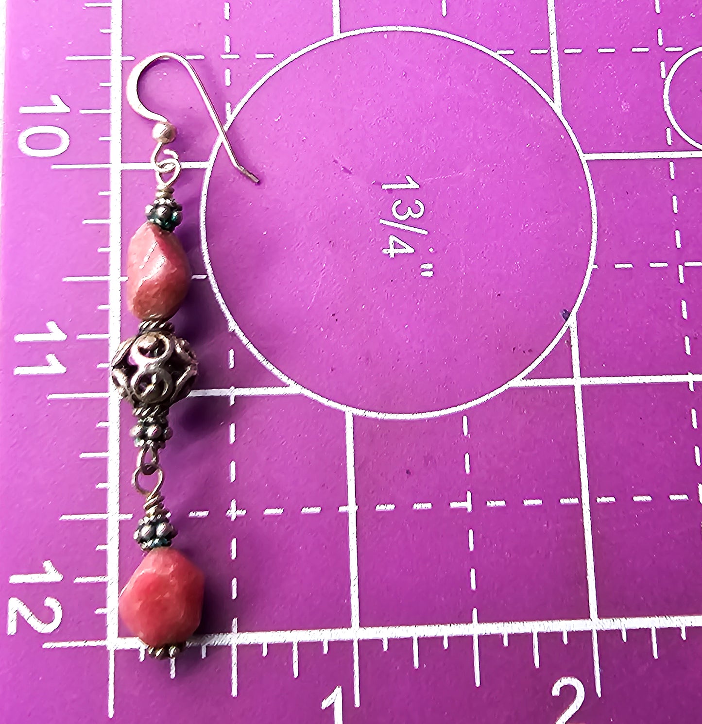 KK Rhodonite chunky pink beaded sterling silver necklace and earrings set