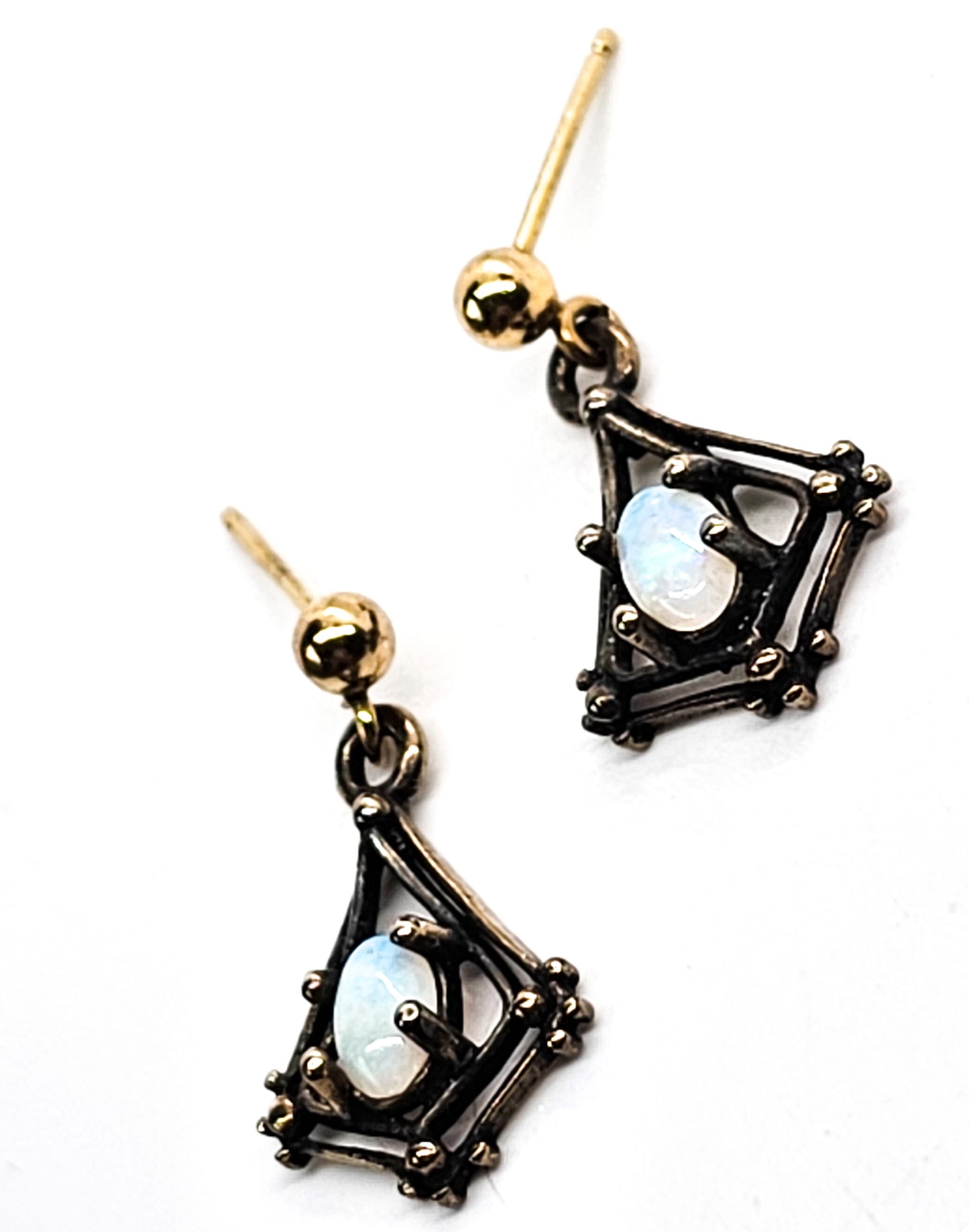 White opal 14k gold and sterling silver vintage drop earrings