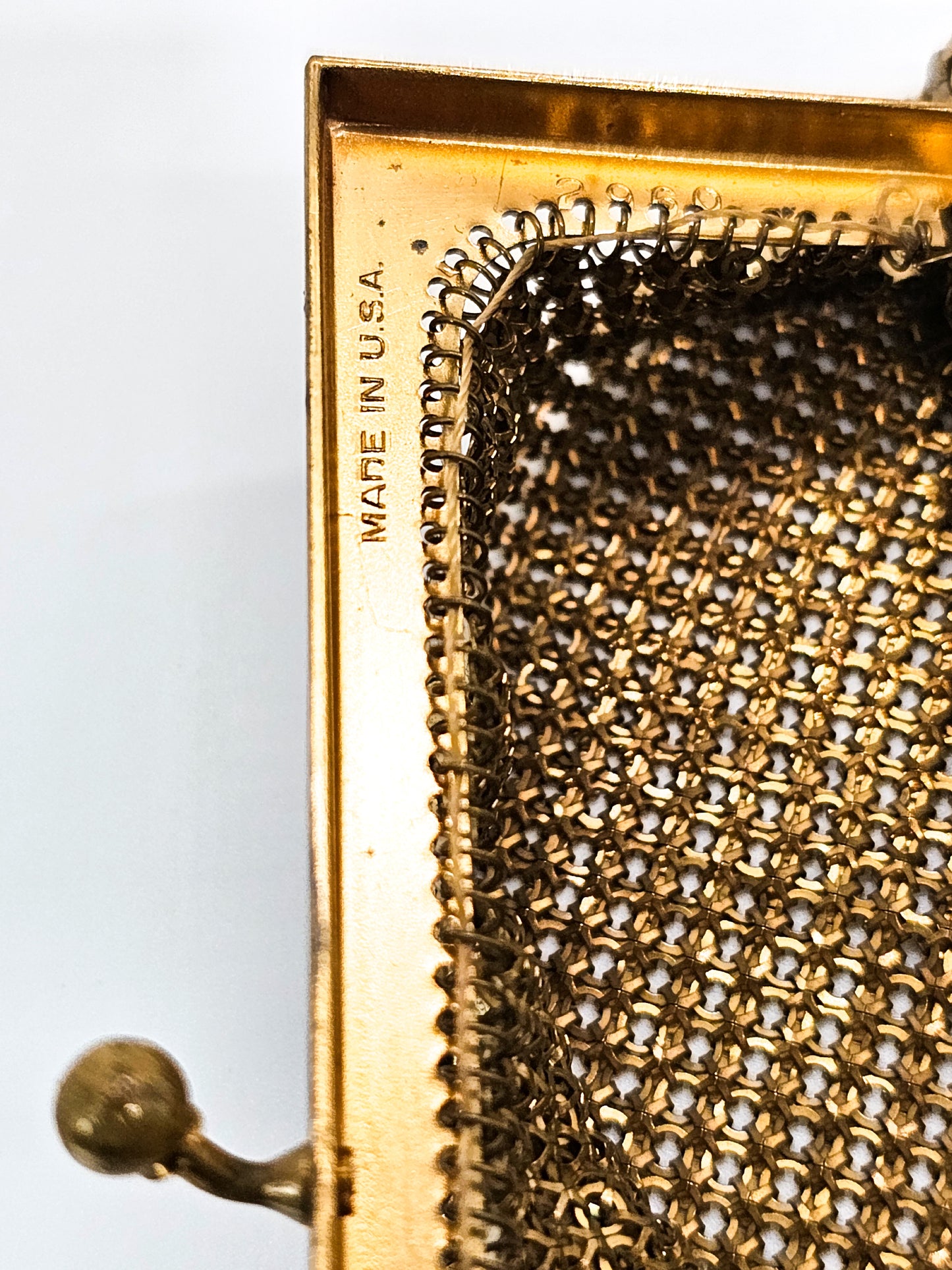 Whiting and Davis mid century vintage gold mesh metal clutch purse 1950's