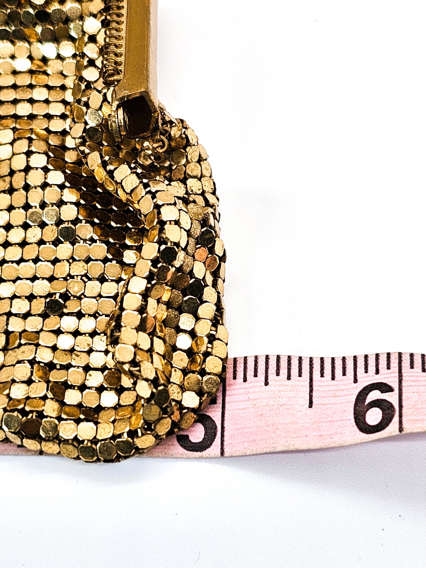 Whiting and Davis mid century vintage gold mesh metal clutch purse 1950's