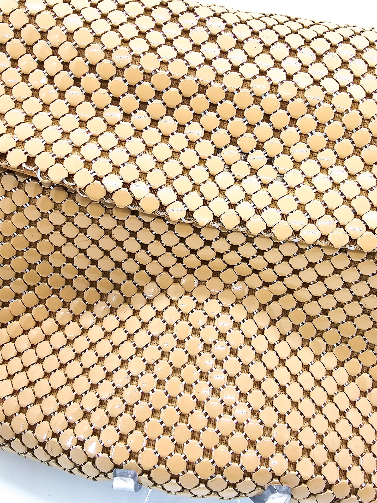 Whiting and Davis nude natural enamel metal mesh vintage purse