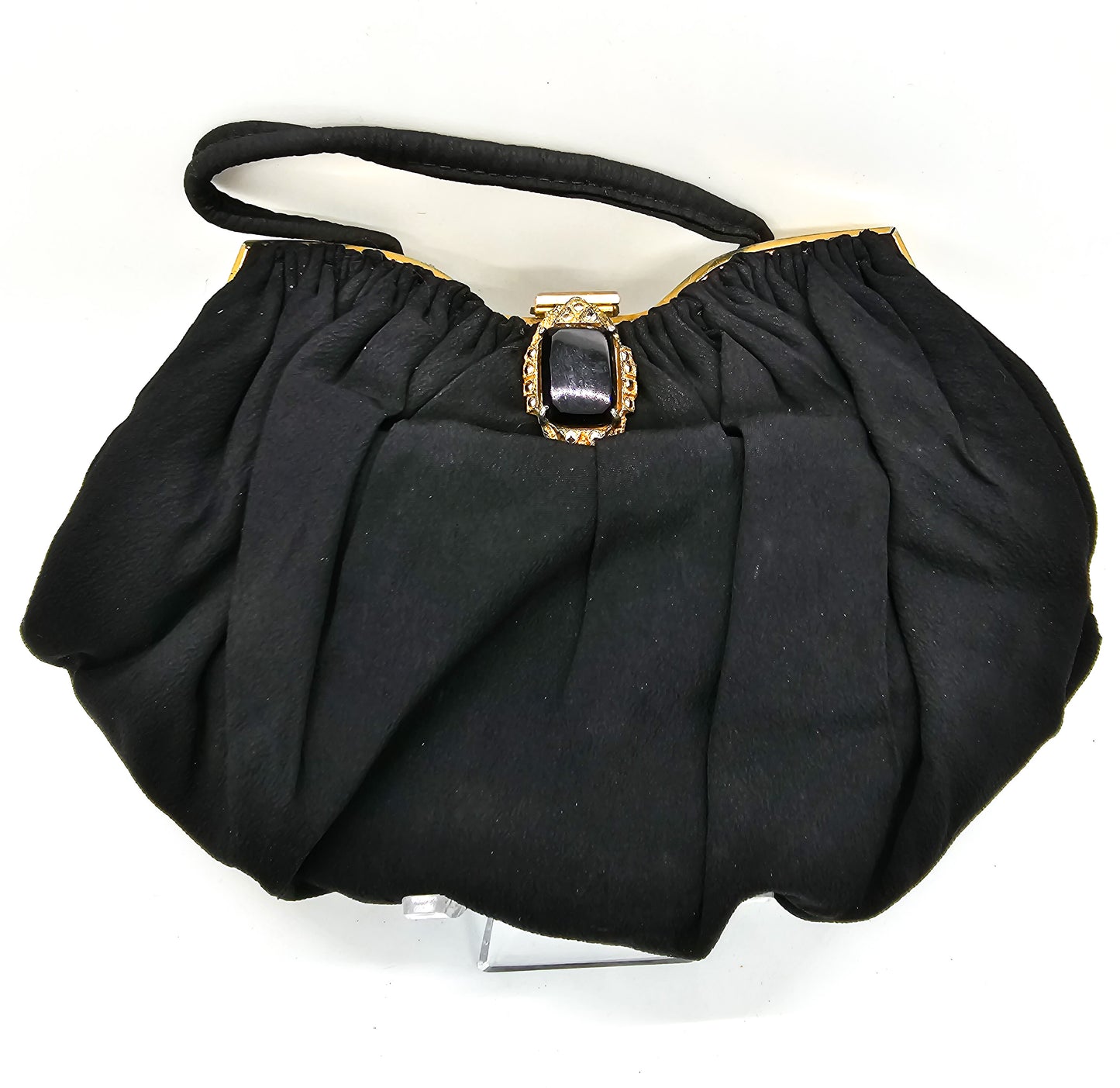 Art Deco Marcasite handmade vintage black and gold cloth purse handbag