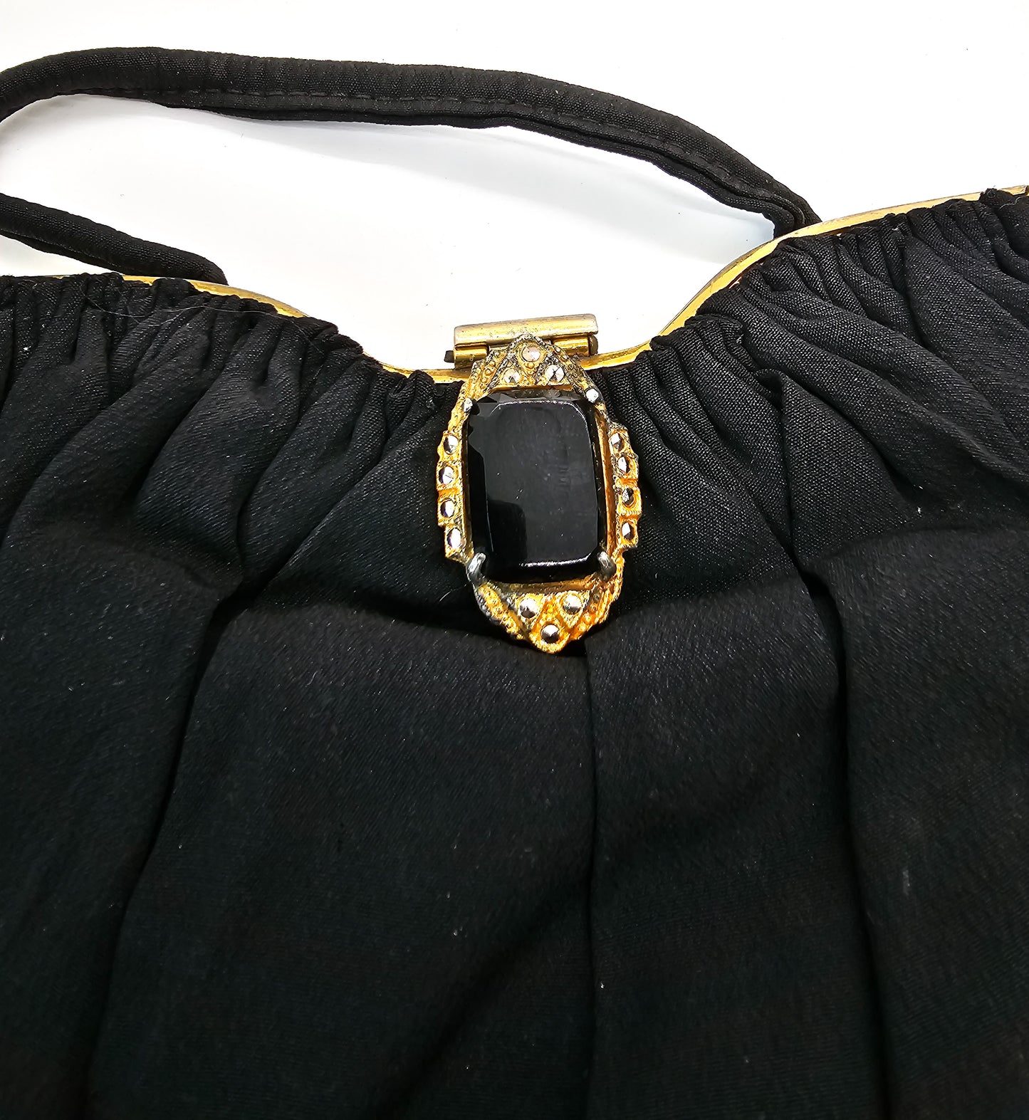 Art Deco Marcasite handmade vintage black and gold cloth purse handbag