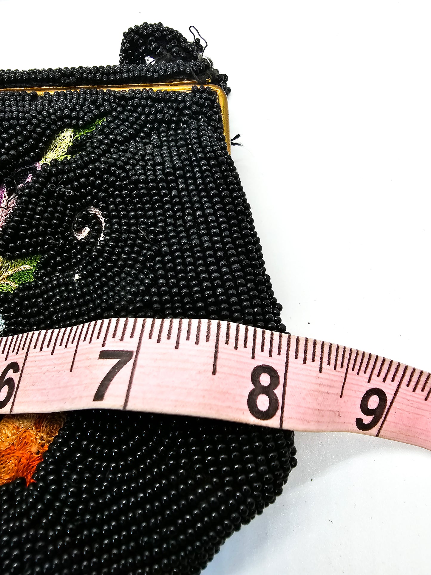 Tambour embroidered Belgium black beaded flower clutch purse