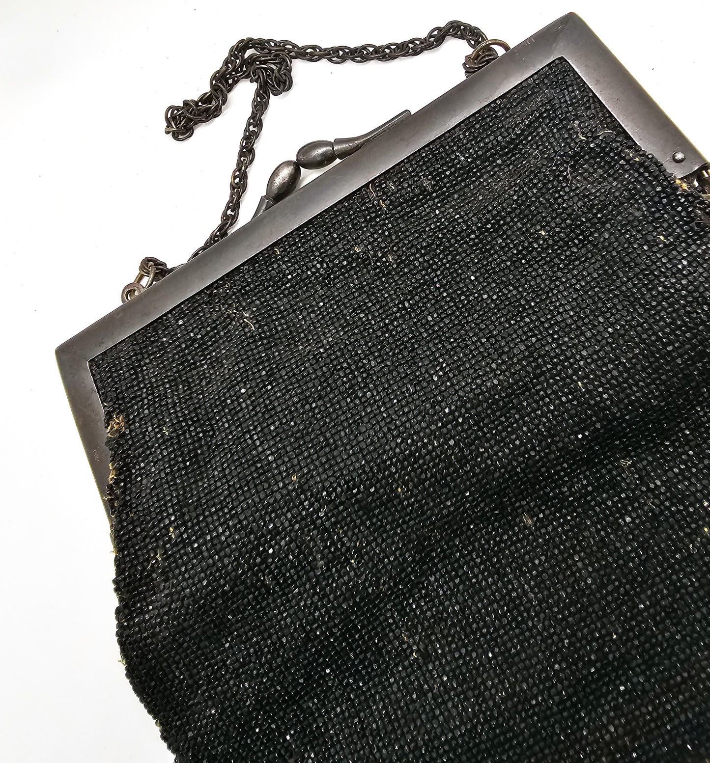 Victorian 19th century black beaded silver plated antique purse