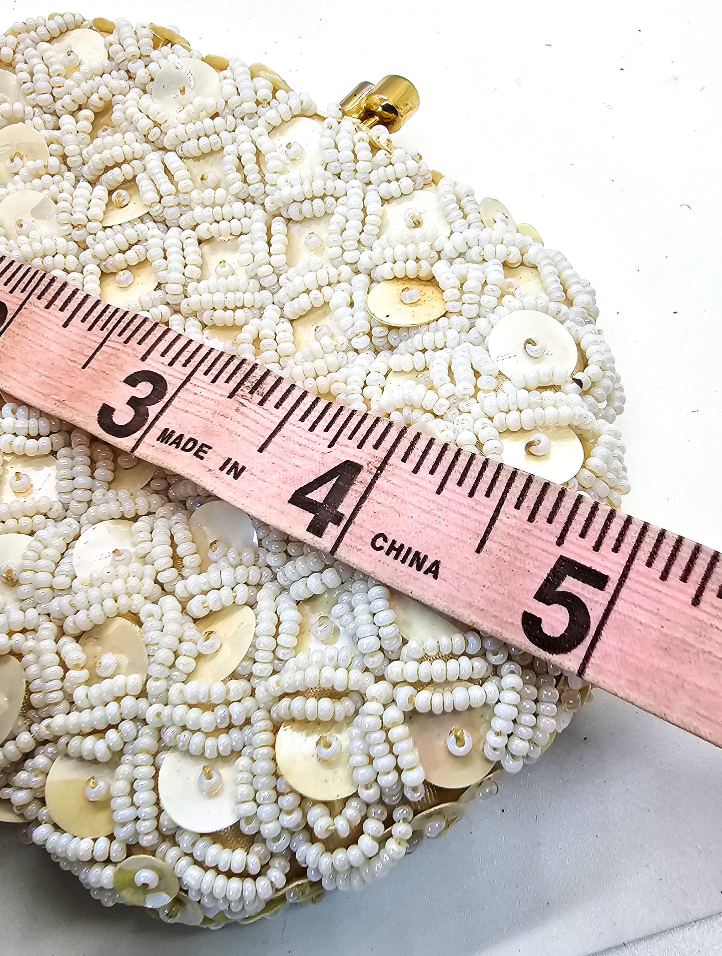Cream seed bead and sequin vintage mid century coin purse