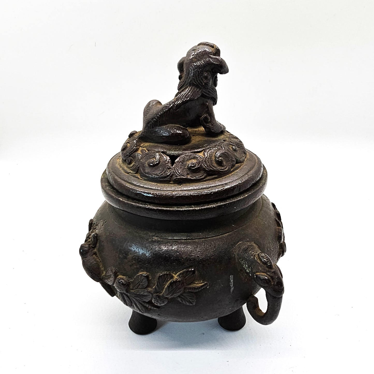 Bronze foo dog and bird antique early 20th century censer incense burner