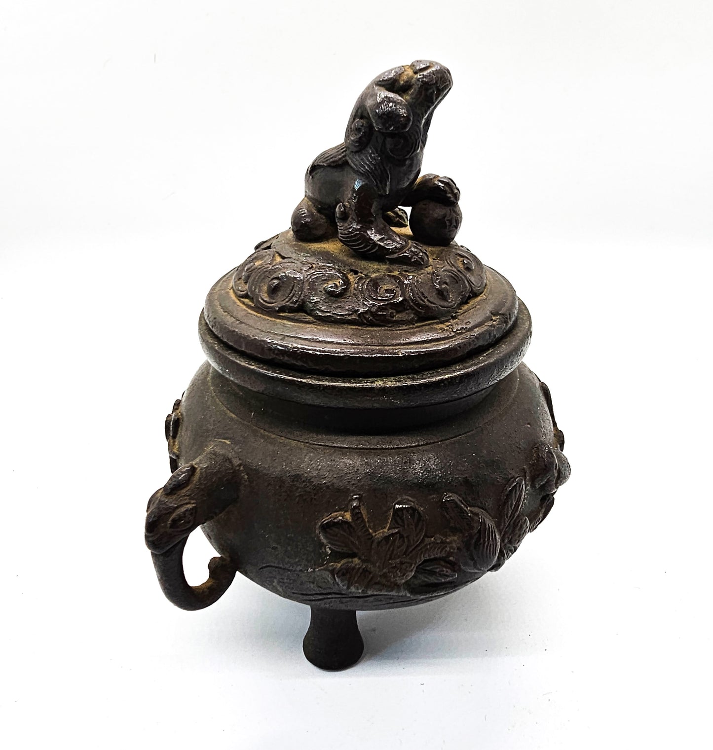 Bronze foo dog and bird antique early 20th century censer incense burner