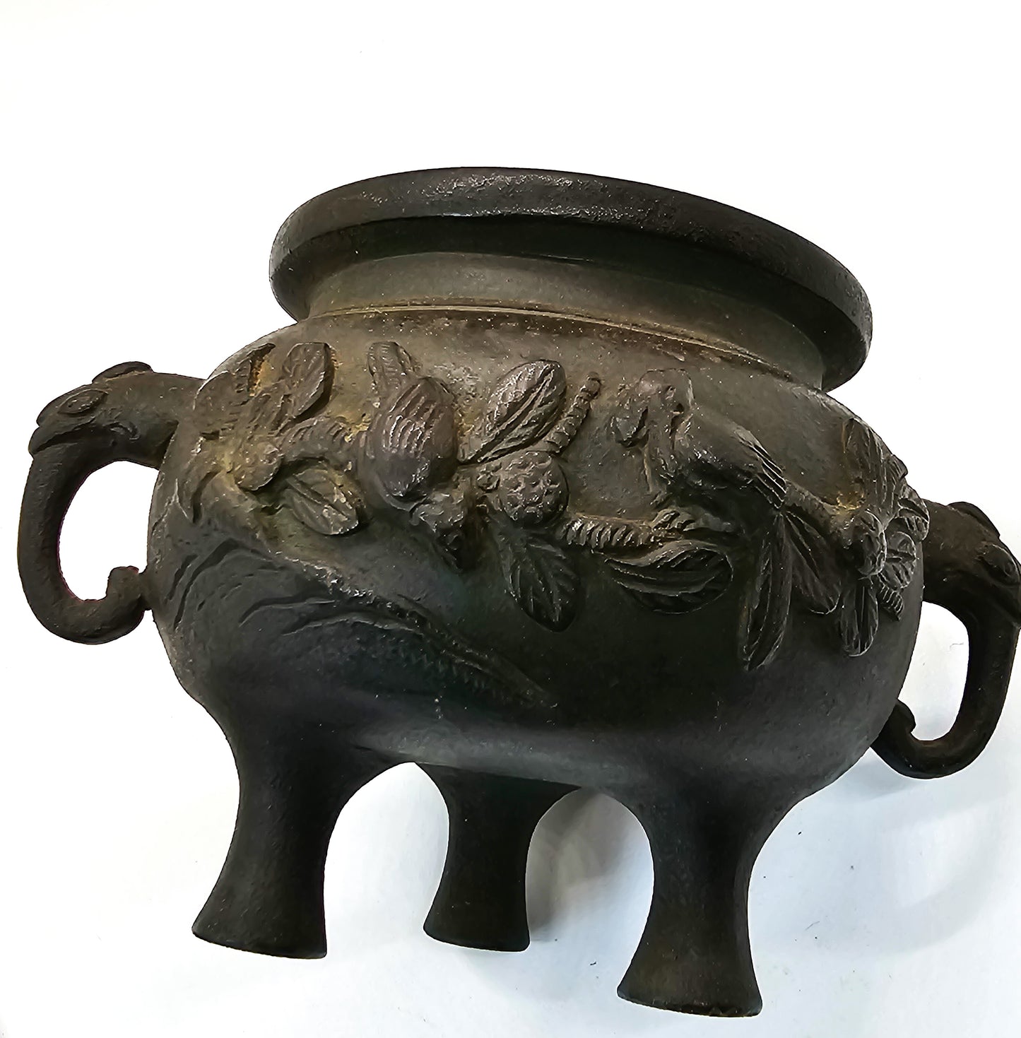 Bronze foo dog and bird antique early 20th century censer incense burner