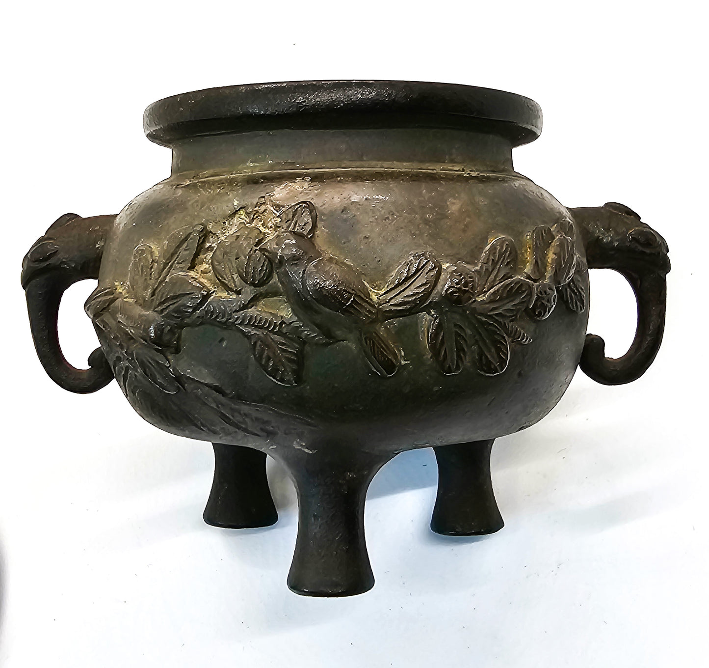Bronze foo dog and bird antique early 20th century censer incense burner