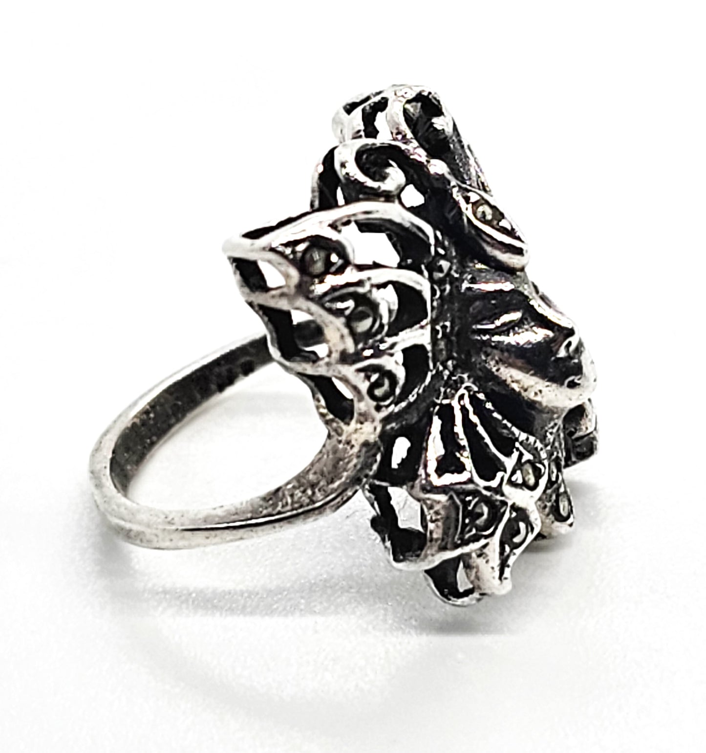 Butterfly Fairy Queen Nymph marcasite sterling silver vintage ring size 3.5