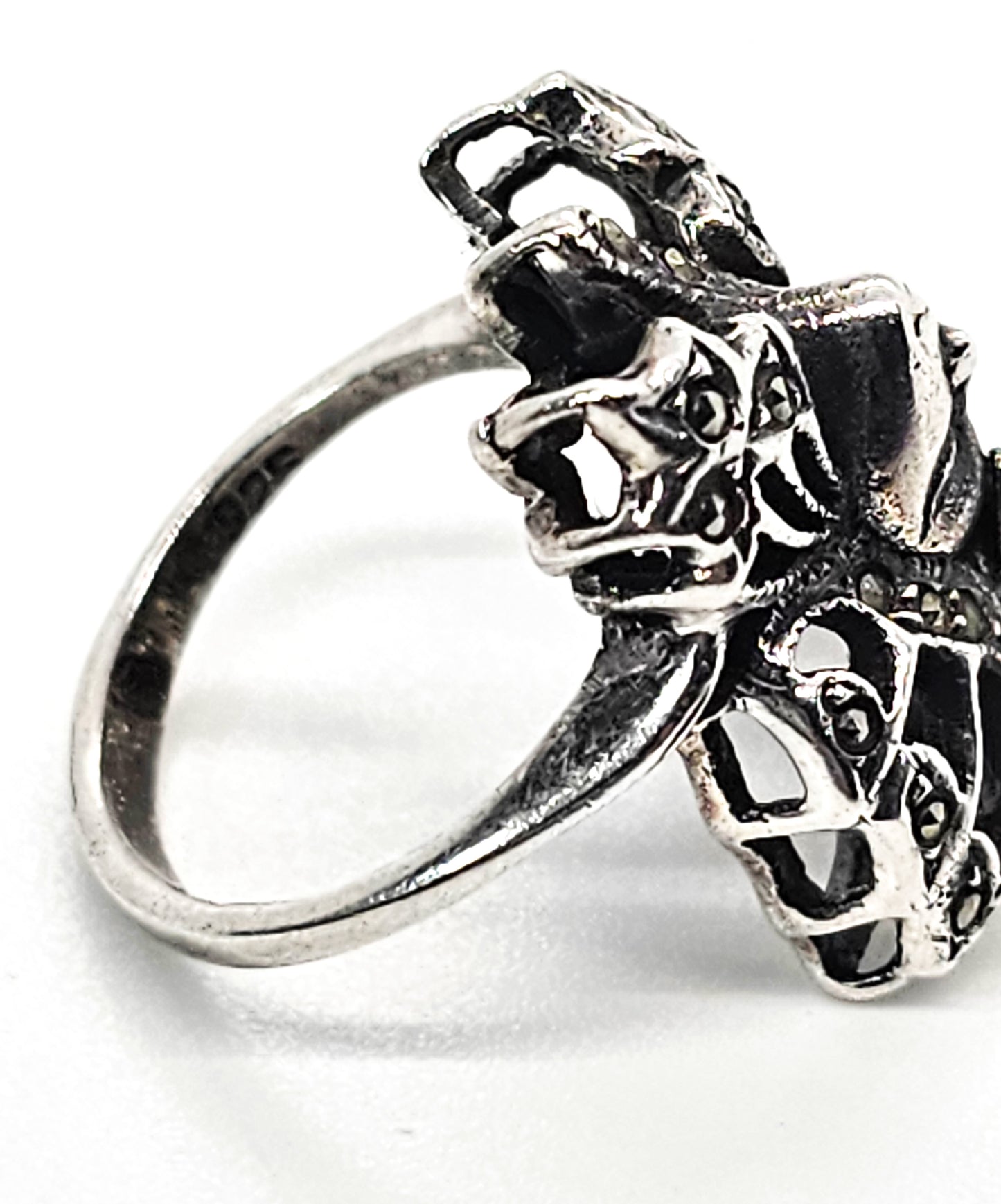 Butterfly Fairy Queen Nymph marcasite sterling silver vintage ring size 3.5