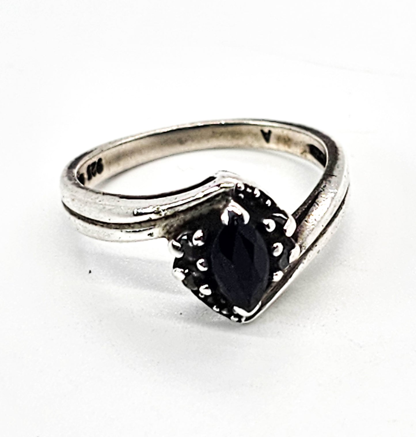 Black Sapphire CZ cubic zirconia retro sterling silver ring size 8