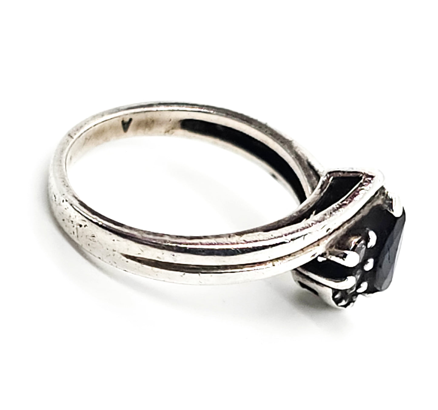 Black Sapphire CZ cubic zirconia retro sterling silver ring size 8