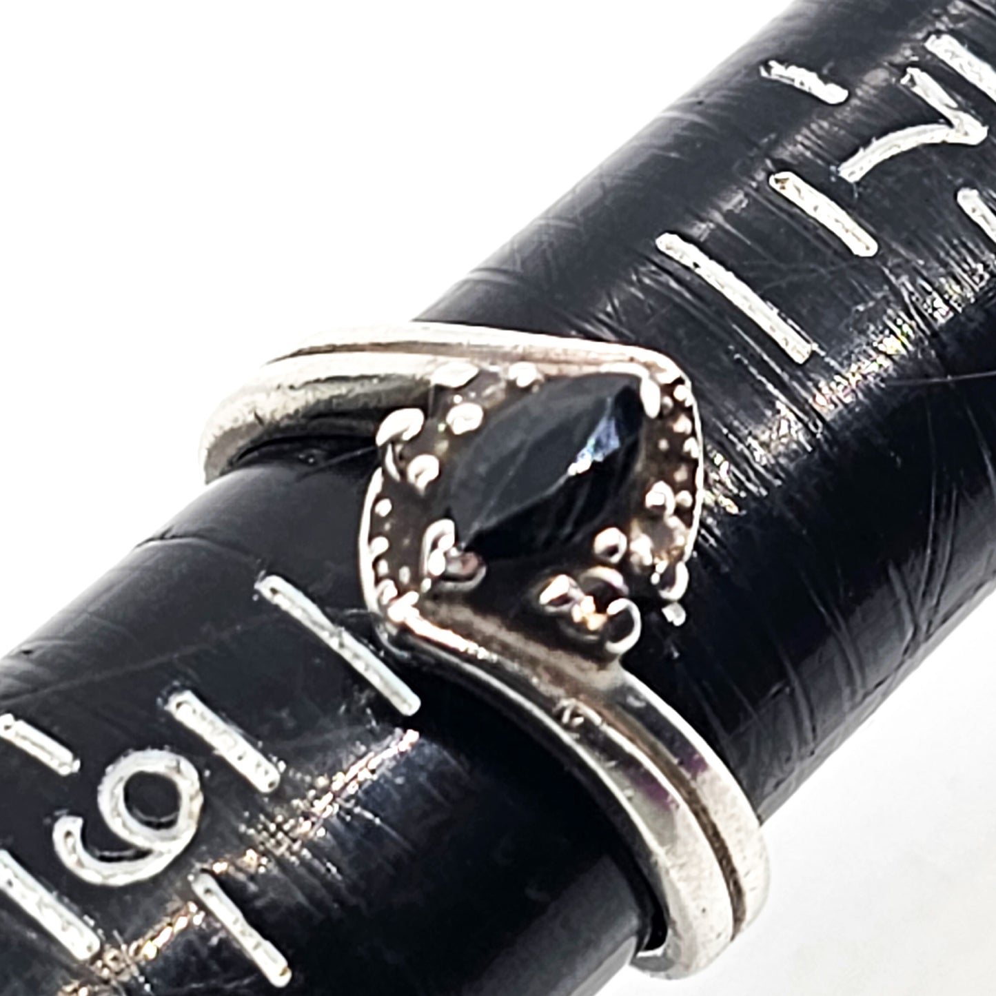 Black Sapphire CZ cubic zirconia retro sterling silver ring size 8