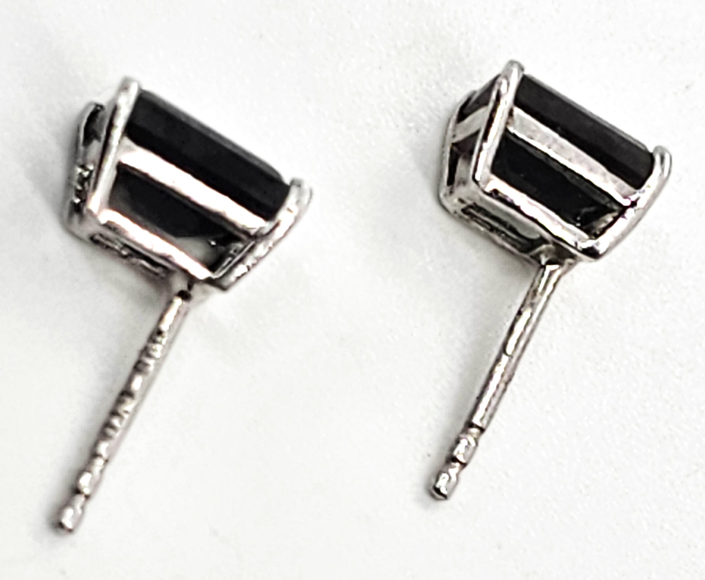 STS black sapphire emerald cut sterling silver stud earrings