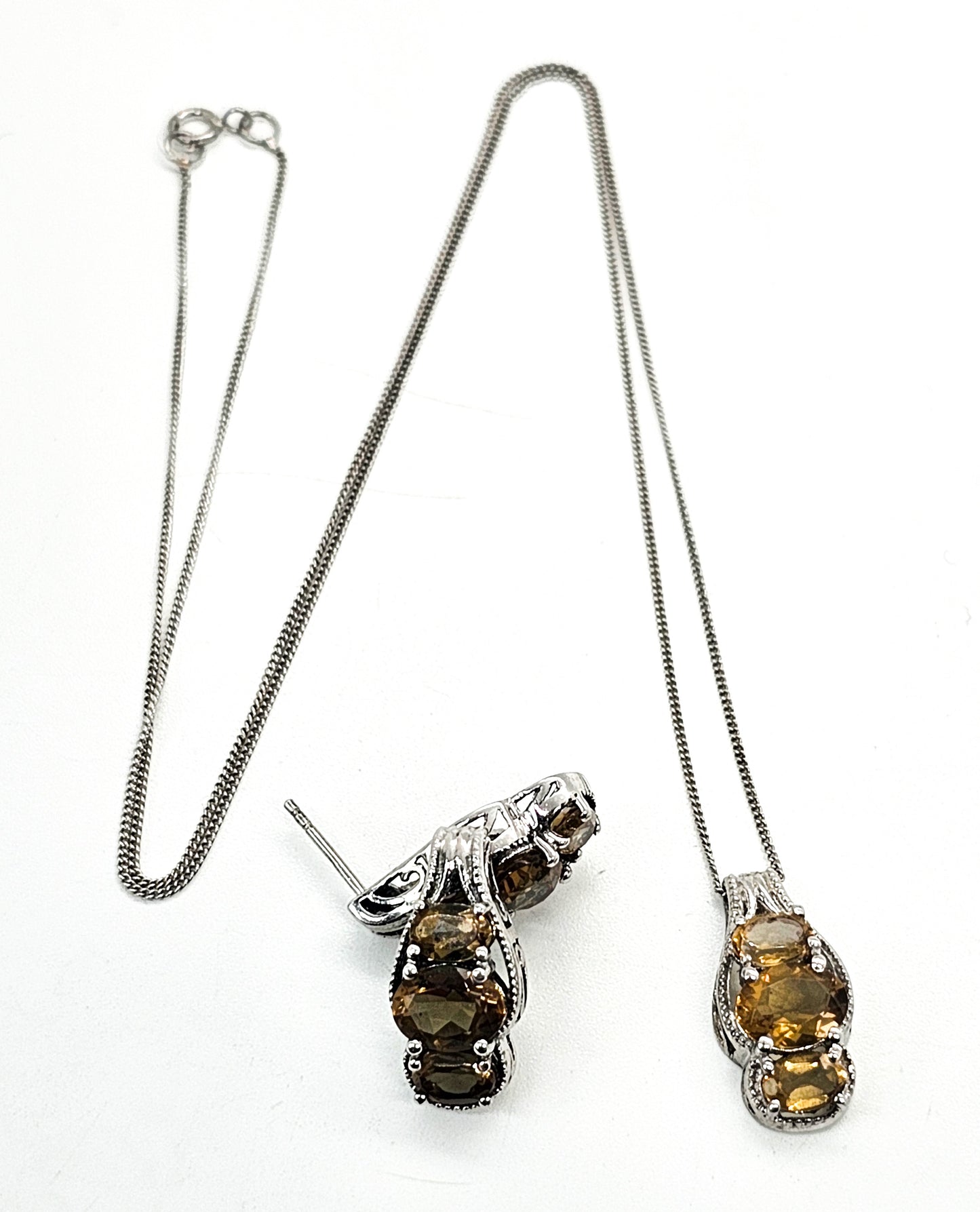 Diaspore color change triple stone sterling silver earrings and necklace set