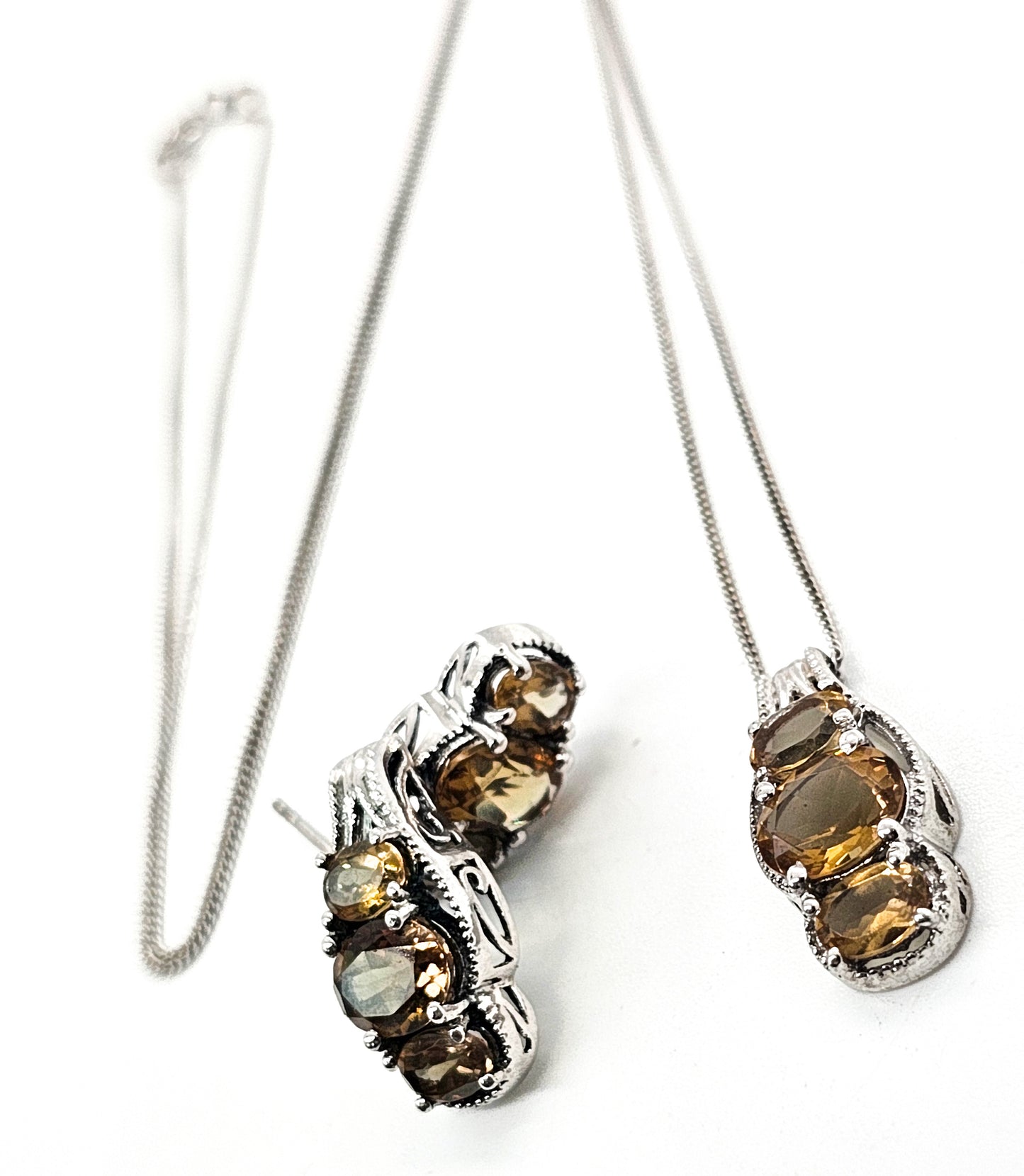 Diaspore color change triple stone sterling silver earrings and necklace set