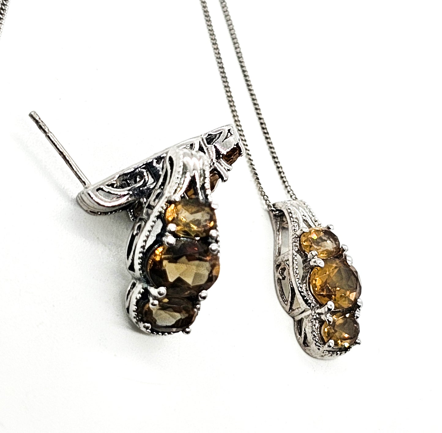 Diaspore color change triple stone sterling silver earrings and necklace set