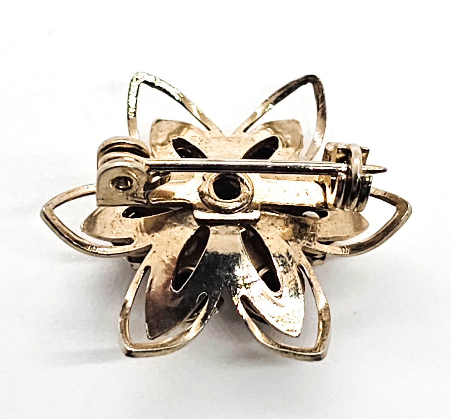 Opal Dichroic glass and purple rhinestone vintage flower brooch