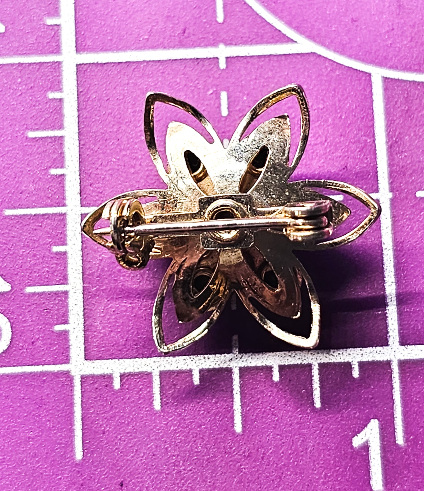 Opal Dichroic glass and purple rhinestone vintage flower brooch