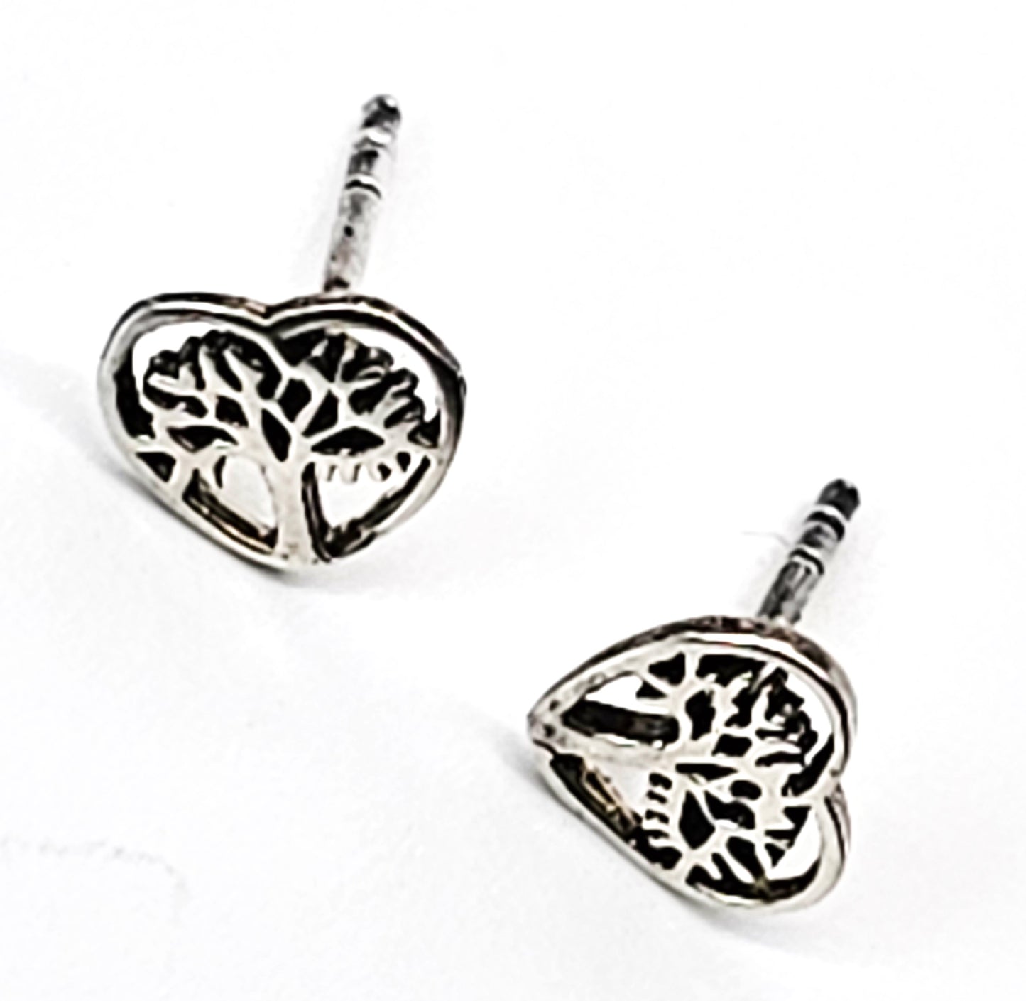 Tree of life open work heart sterling silver stud earrings
