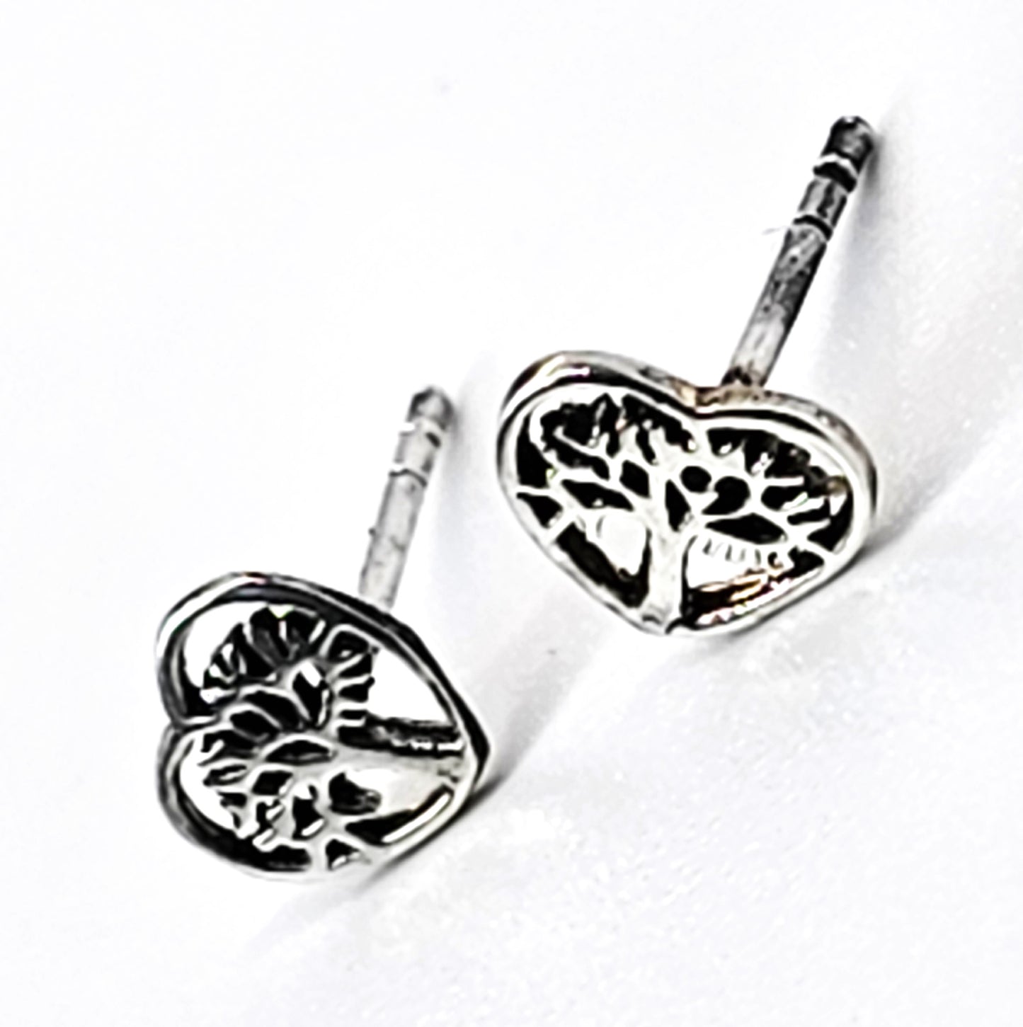 Tree of life open work heart sterling silver stud earrings