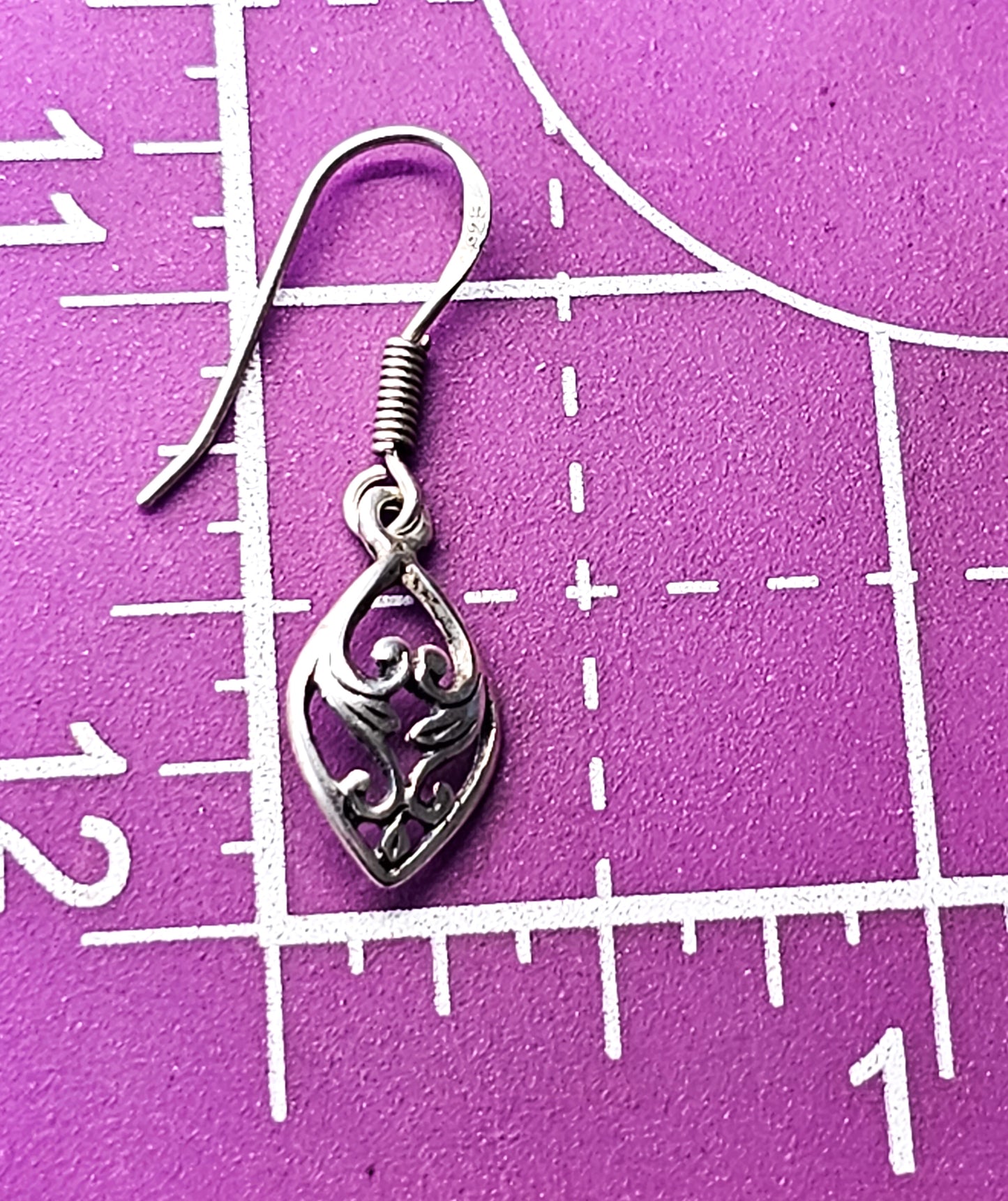 Balinese heart scroll vintage sterling silver drop earrings