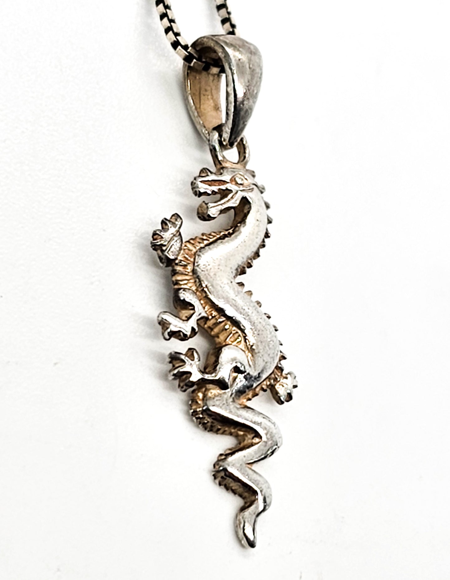 Chinese Asian Oriental dragon sterling silver vintage necklace